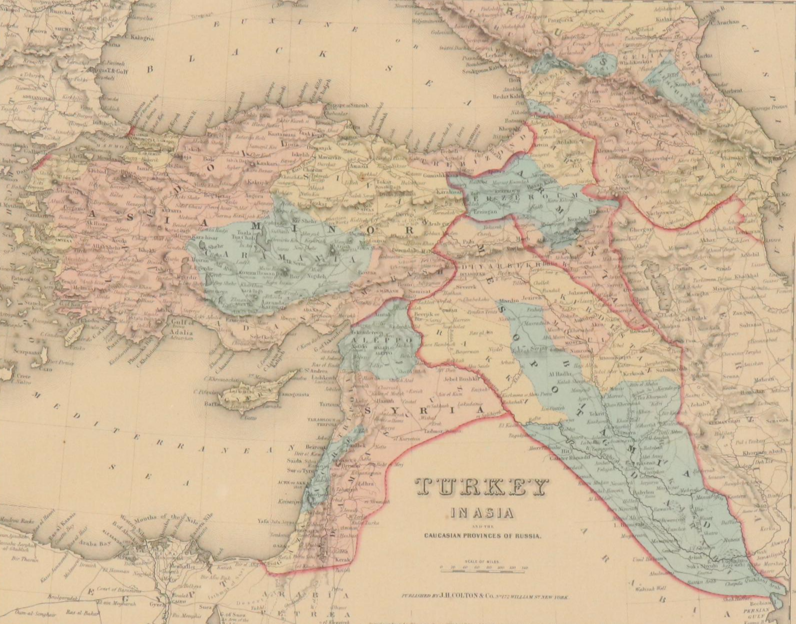 J. H. Colton & Co. Hand-Colored Engraved Map "Turkey in Asia," Circa 1855