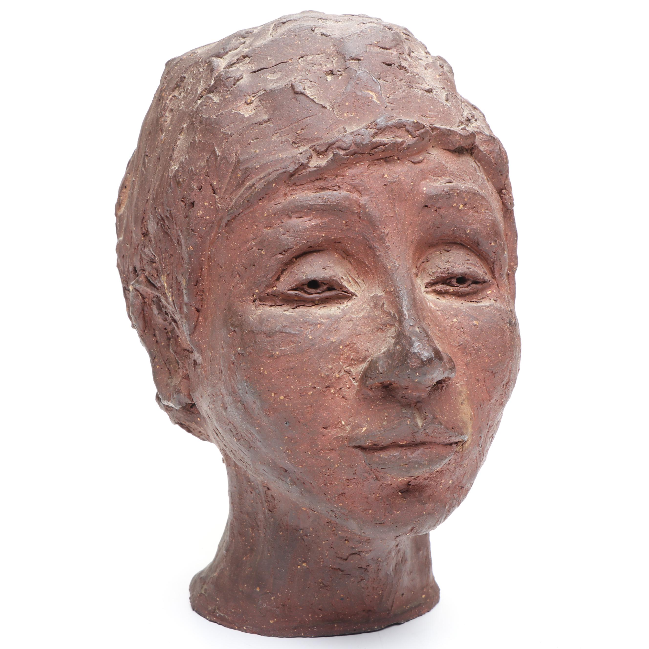 Handmade Clay Bust of Woman