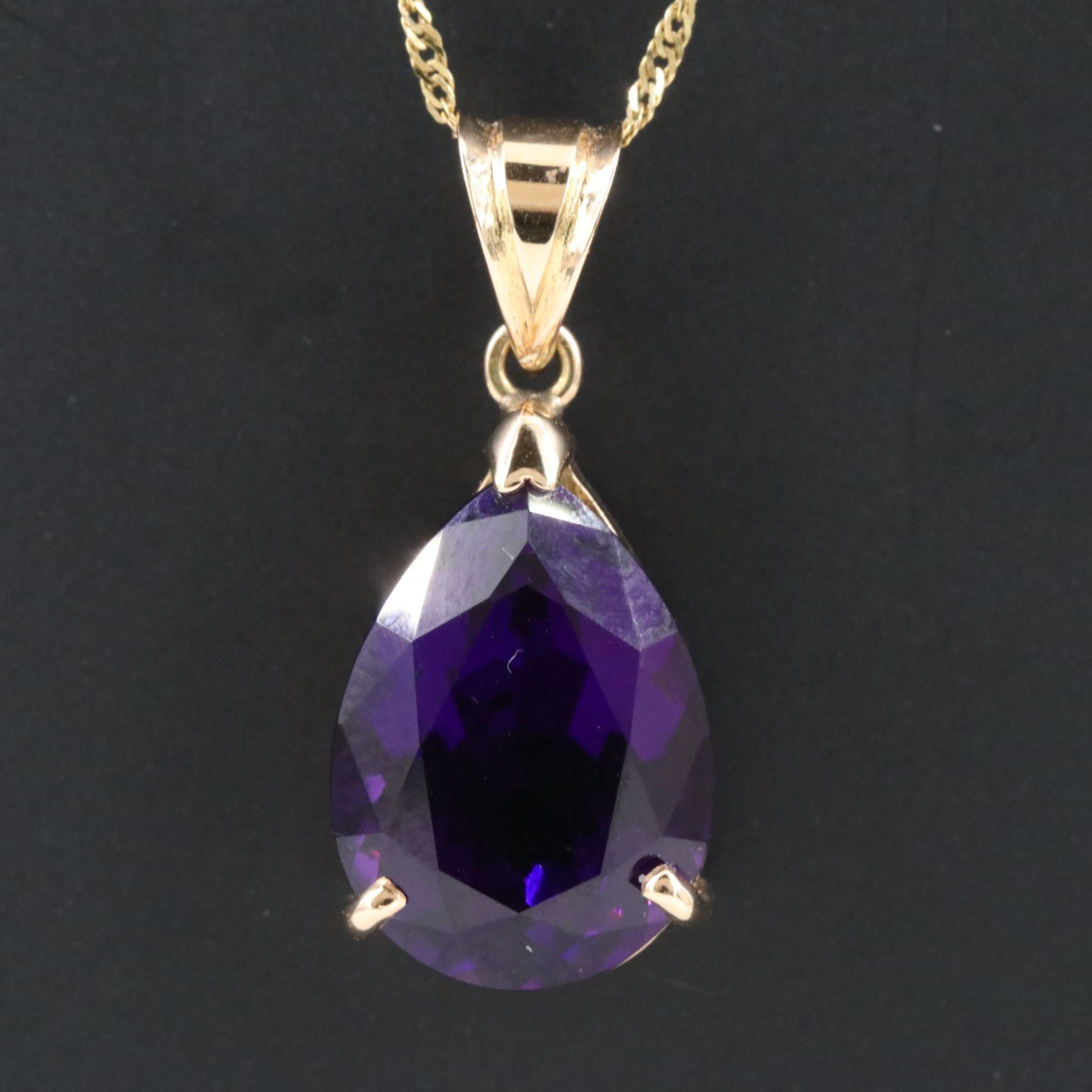 14K  Amethyst Teardrop Pendant Necklace
