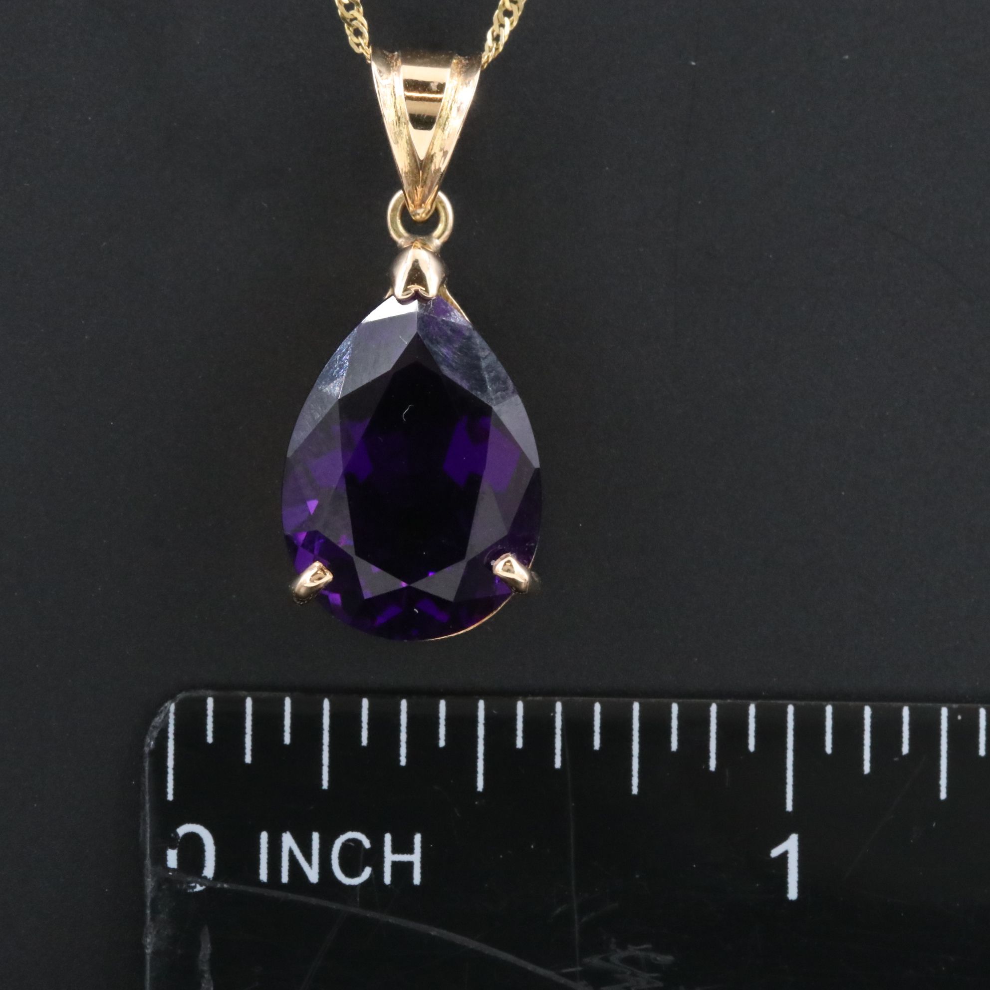 14K  Amethyst Teardrop Pendant Necklace