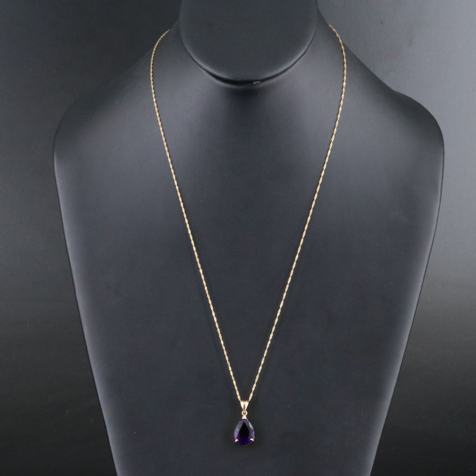 14K  Amethyst Teardrop Pendant Necklace