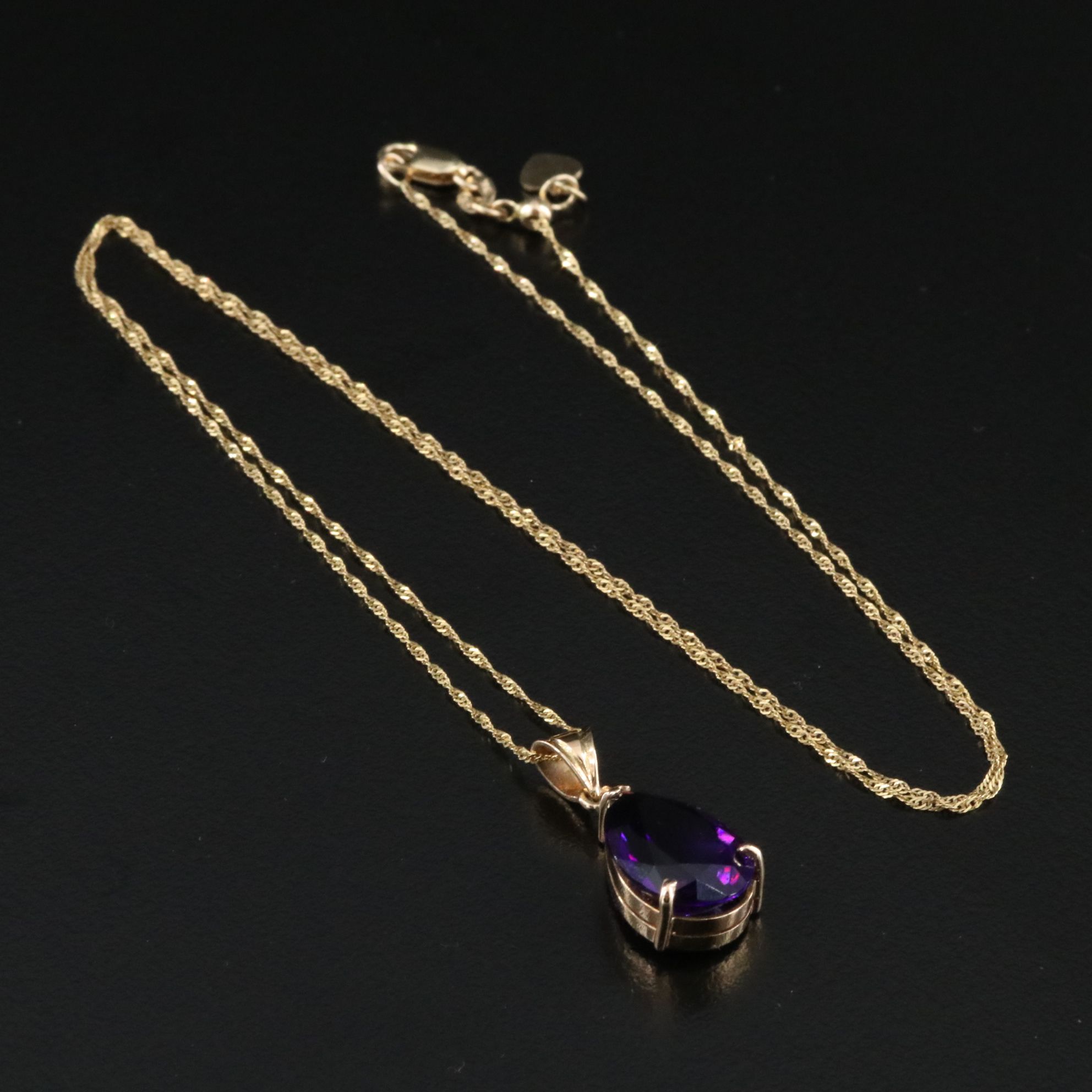 14K  Amethyst Teardrop Pendant Necklace