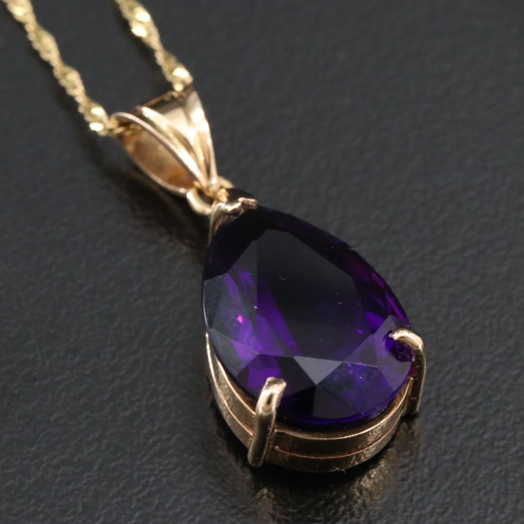 14K  Amethyst Teardrop Pendant Necklace