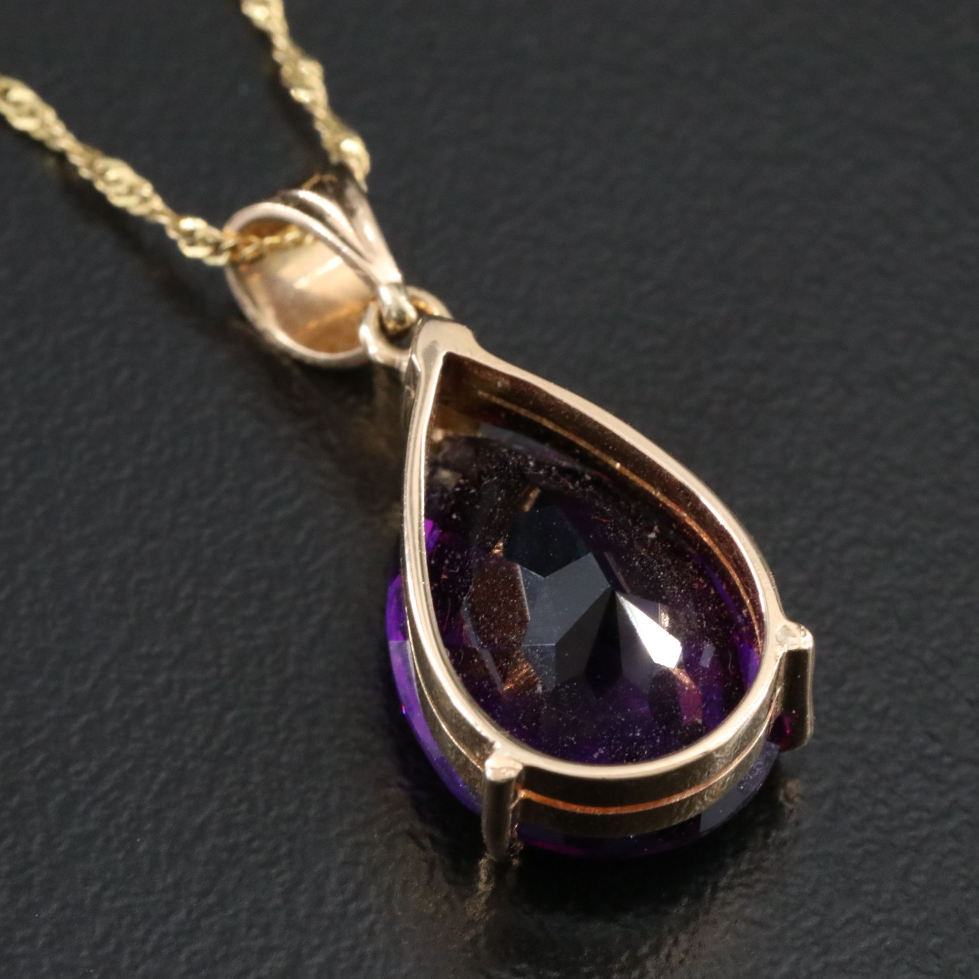 14K  Amethyst Teardrop Pendant Necklace