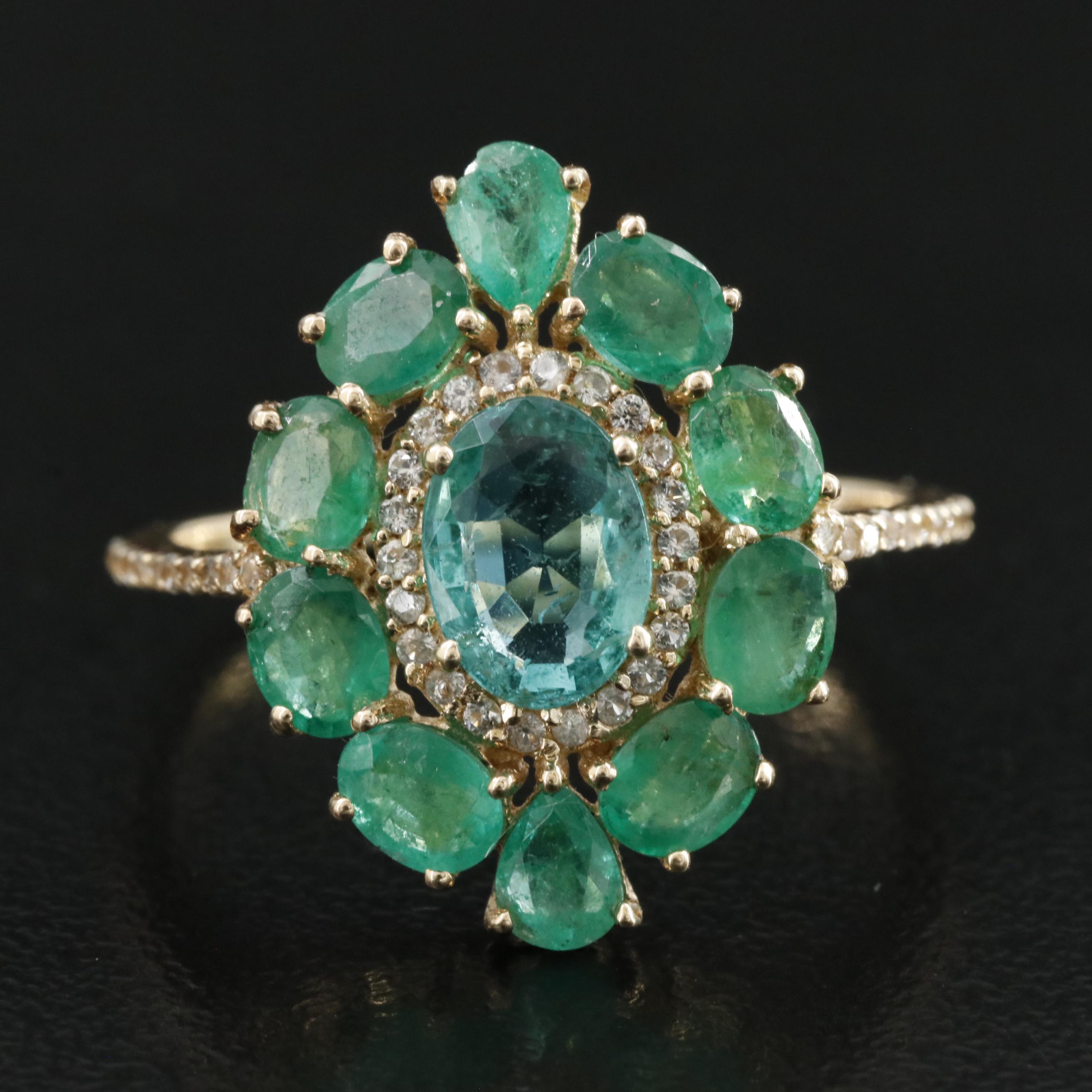 14K Emerald and White Sapphire Ring