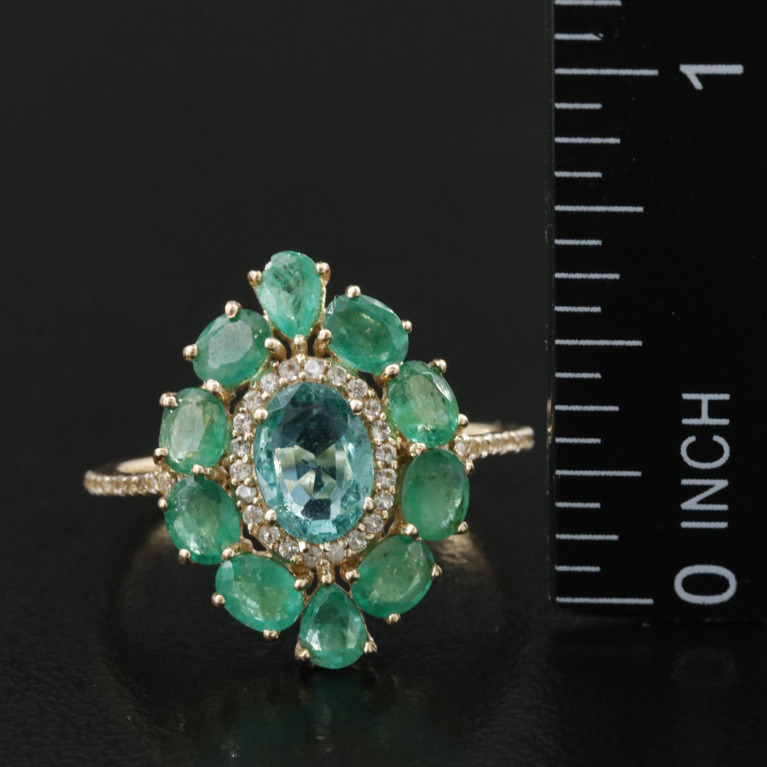 14K Emerald and White Sapphire Ring