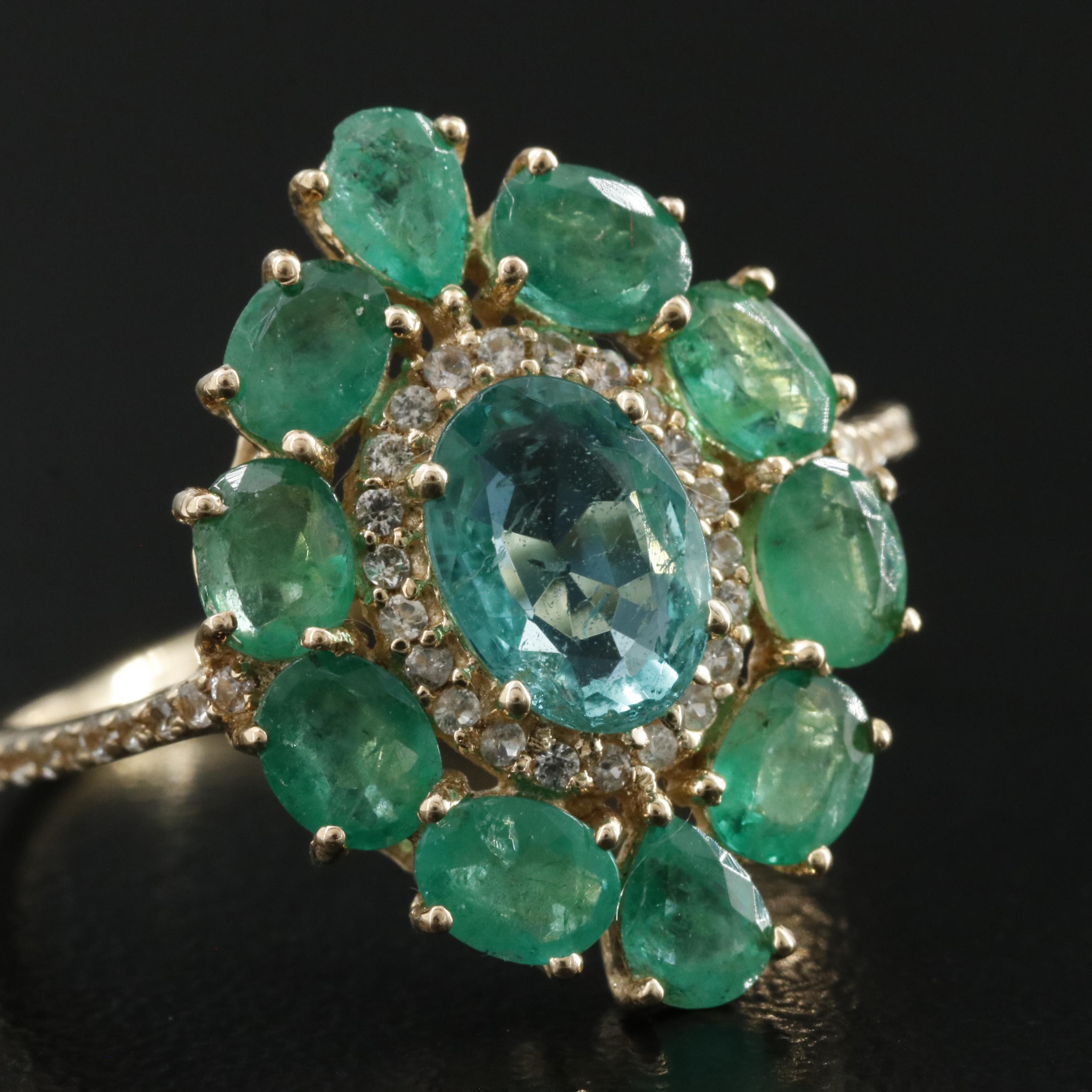 14K Emerald and White Sapphire Ring