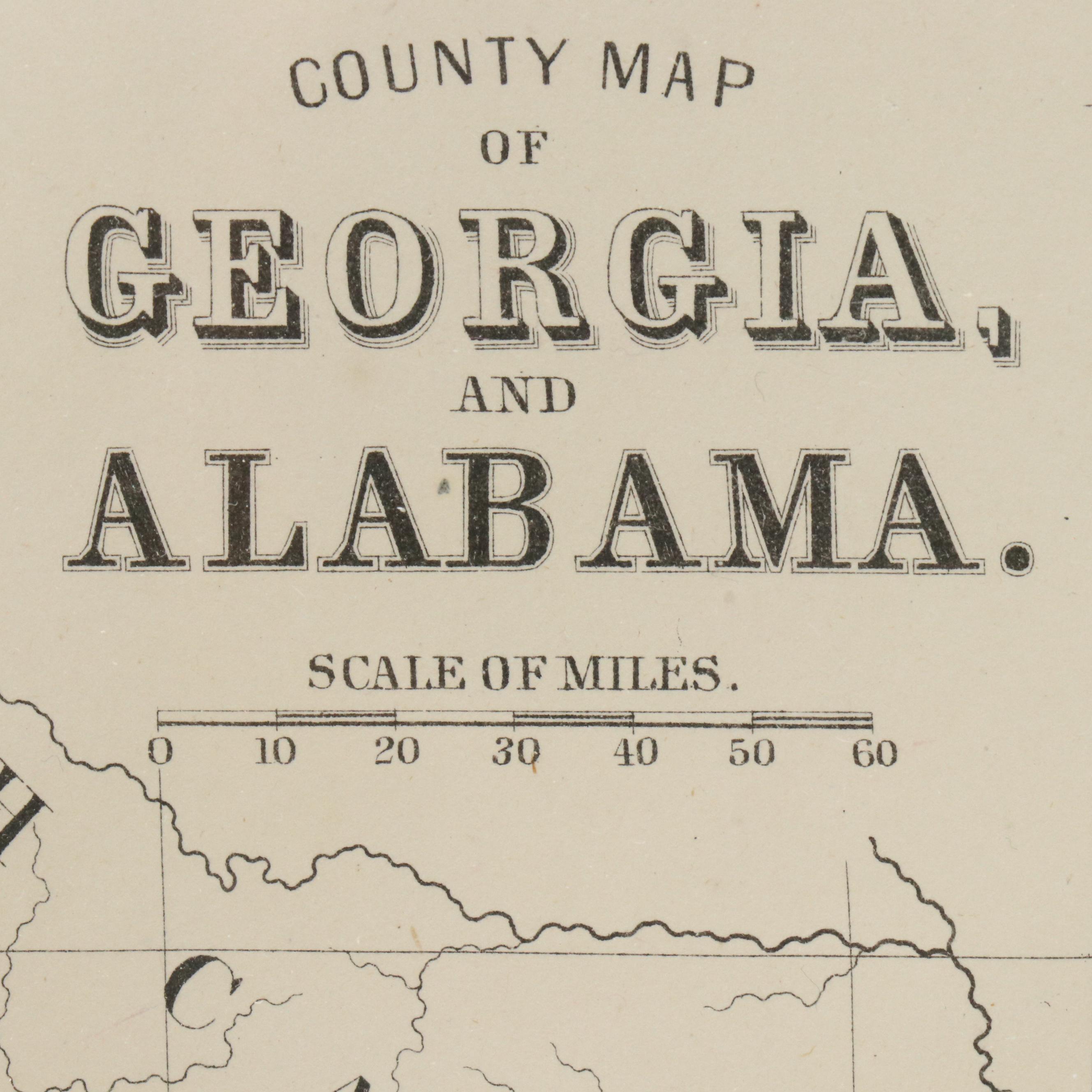 Hand-Colored Engraved Map "County Map of Georgia and Alabama," c. 1860