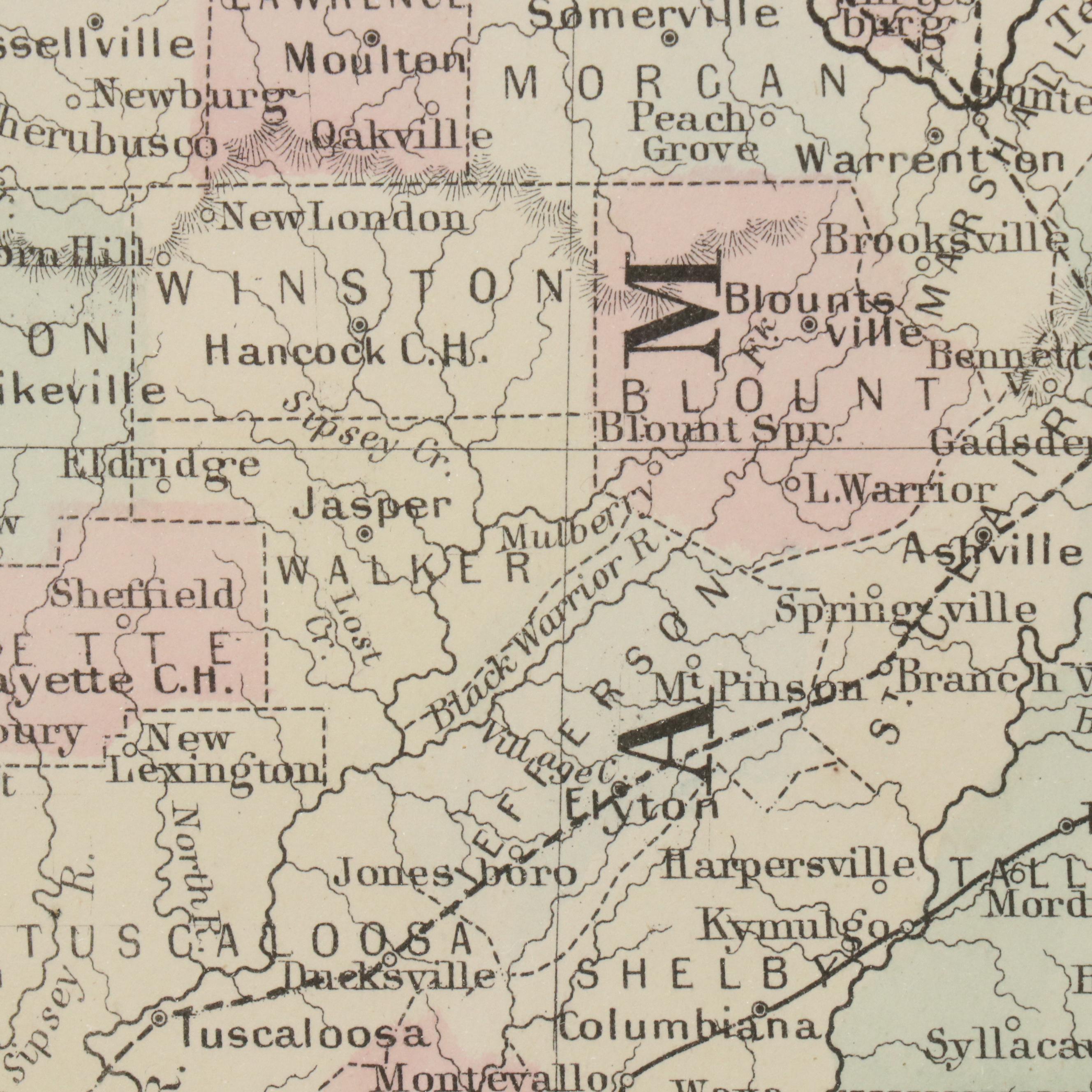 Hand-Colored Engraved Map "County Map of Georgia and Alabama," c. 1860