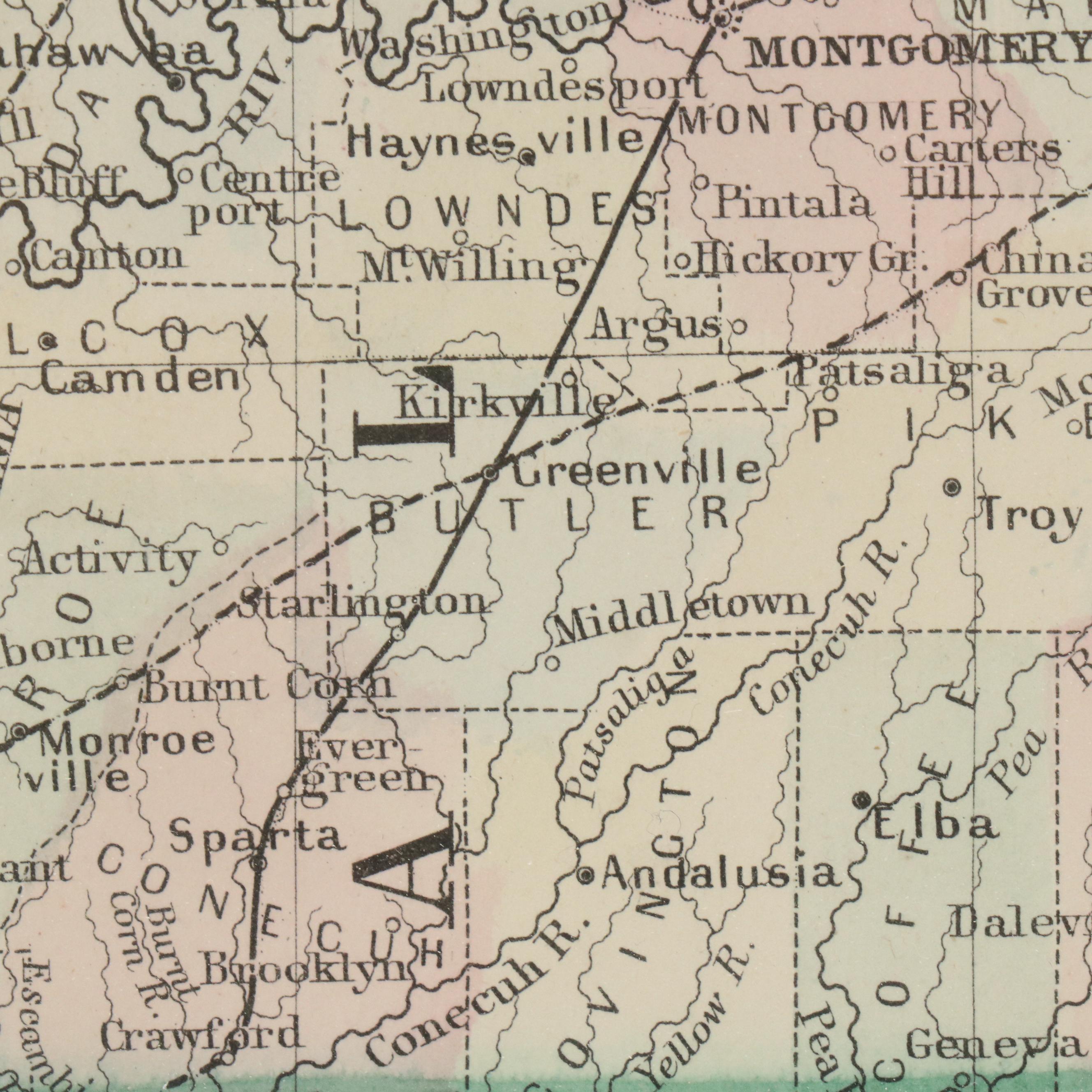 Hand-Colored Engraved Map "County Map of Georgia and Alabama," c. 1860