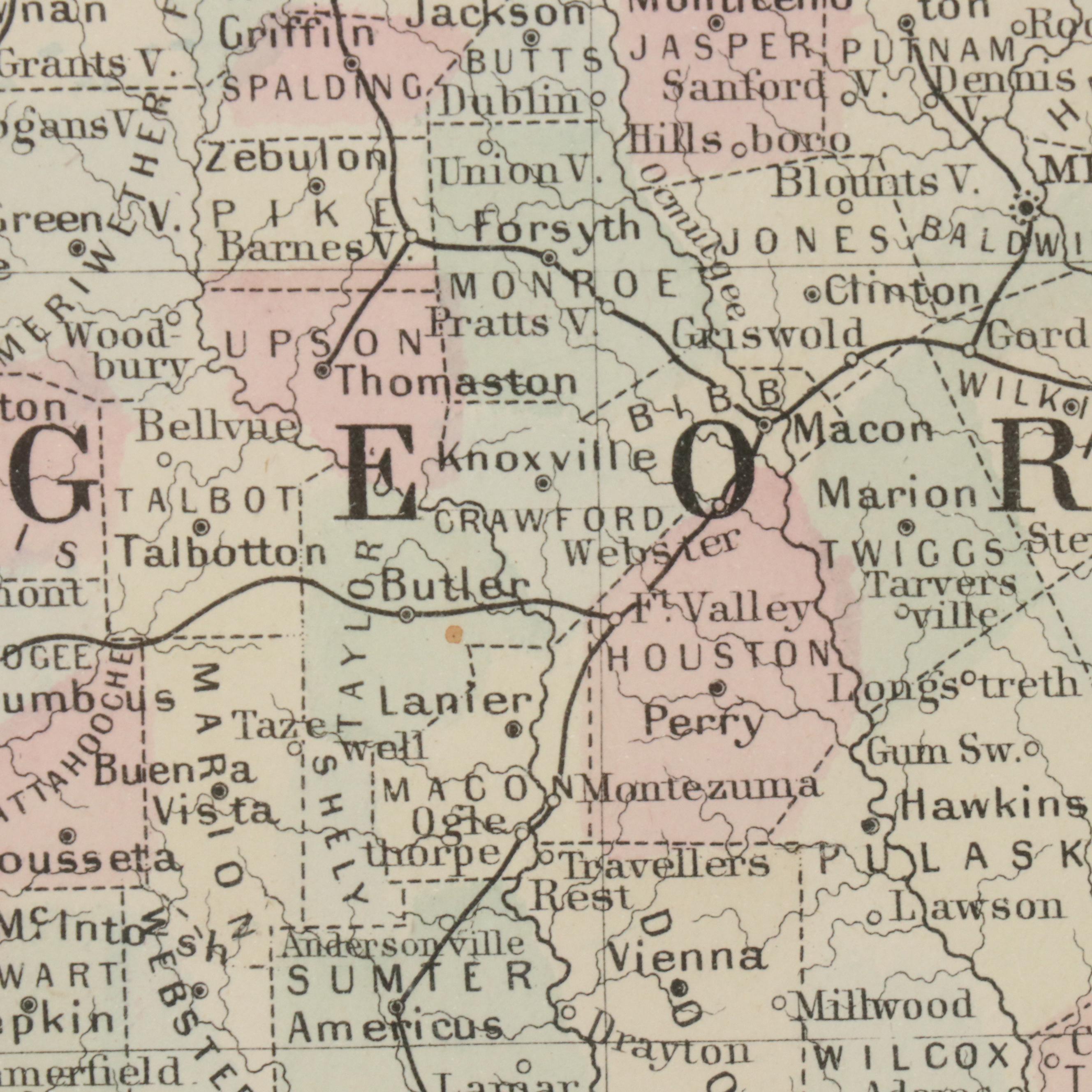 Hand-Colored Engraved Map "County Map of Georgia and Alabama," c. 1860