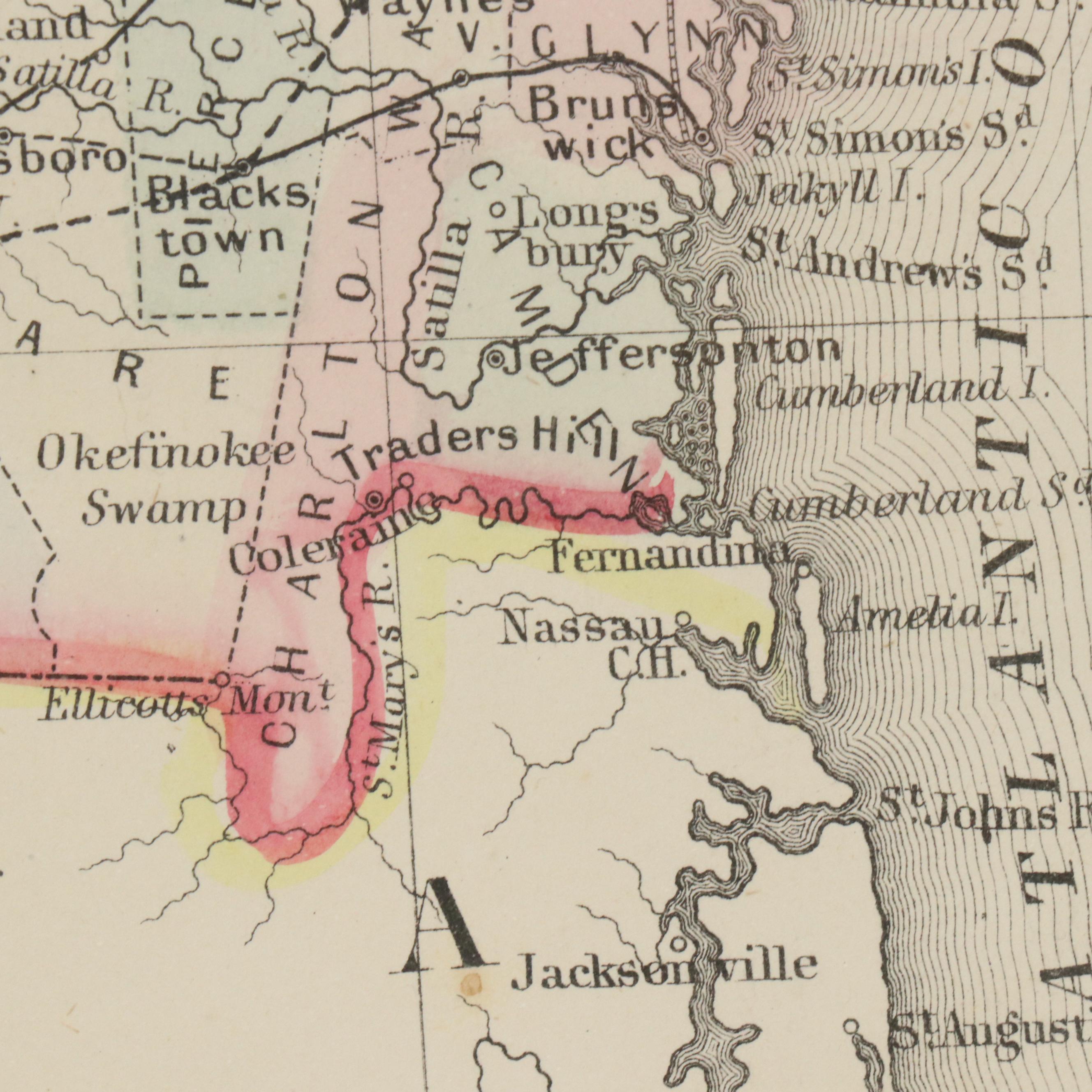 Hand-Colored Engraved Map "County Map of Georgia and Alabama," c. 1860