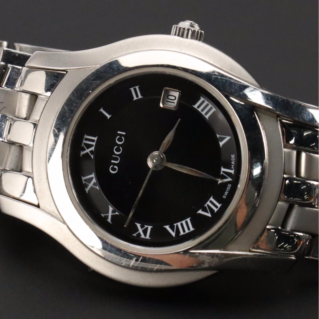 Gucci 5500L Black Dial Stainless Steel Quartz Wristwatch