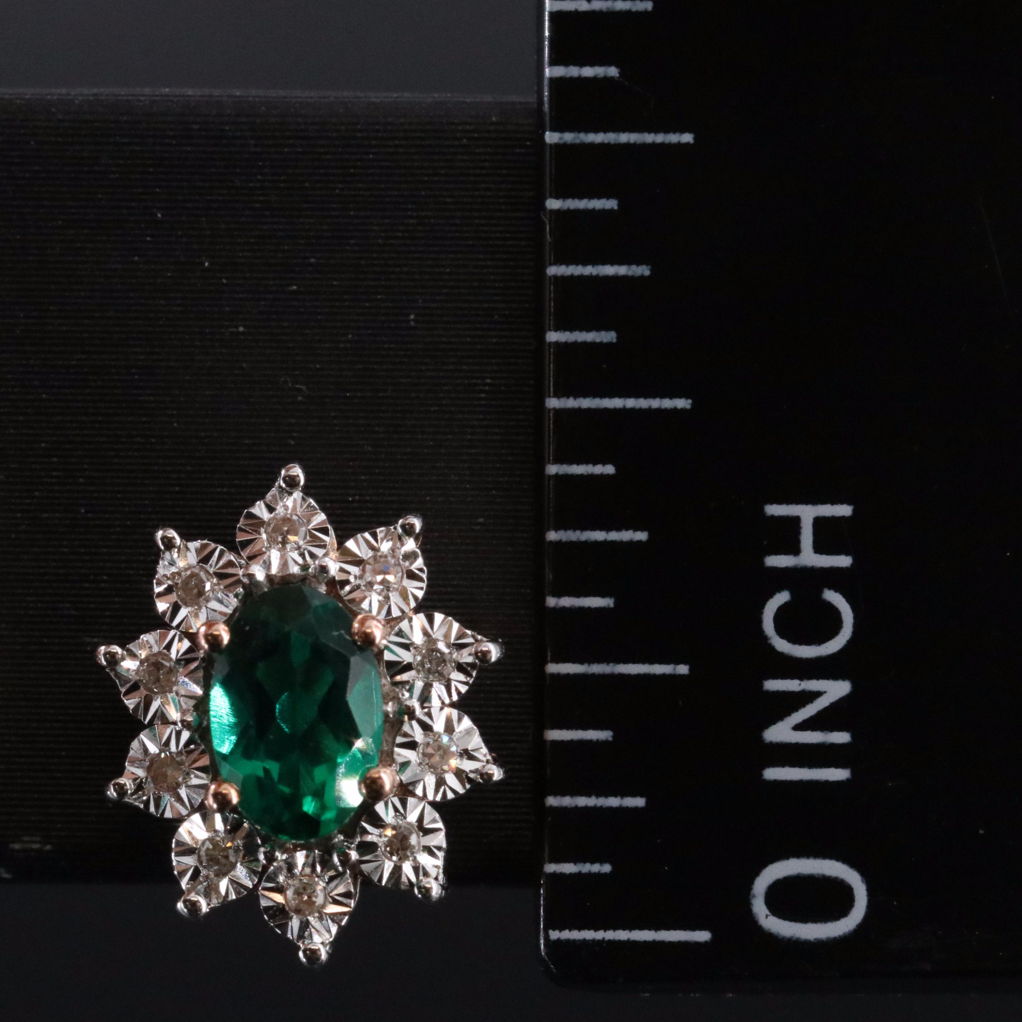 Sterling Emerald and Diamond Stud Earrings