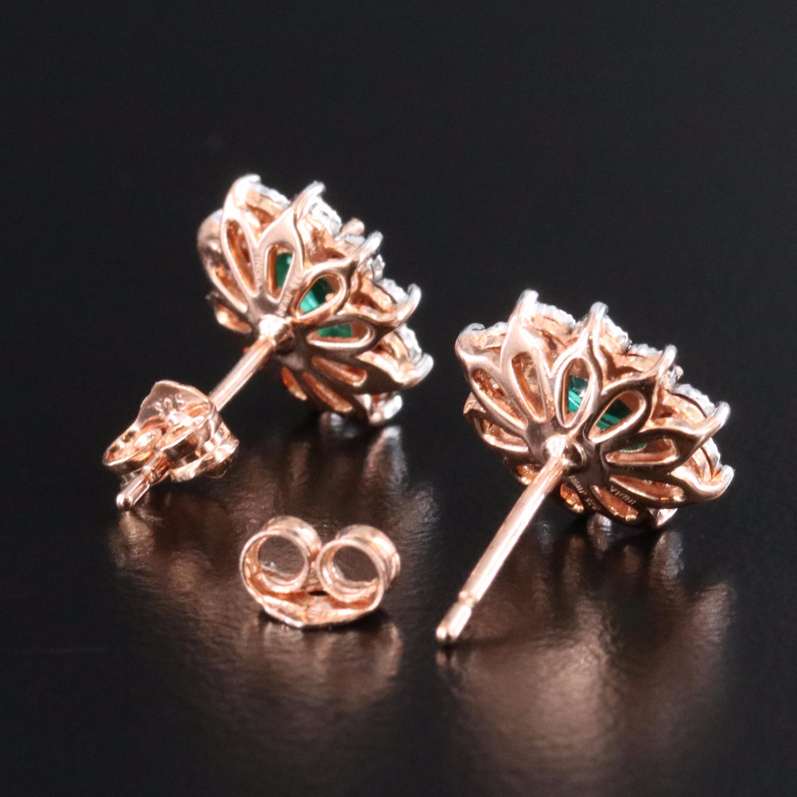 Sterling Emerald and Diamond Stud Earrings