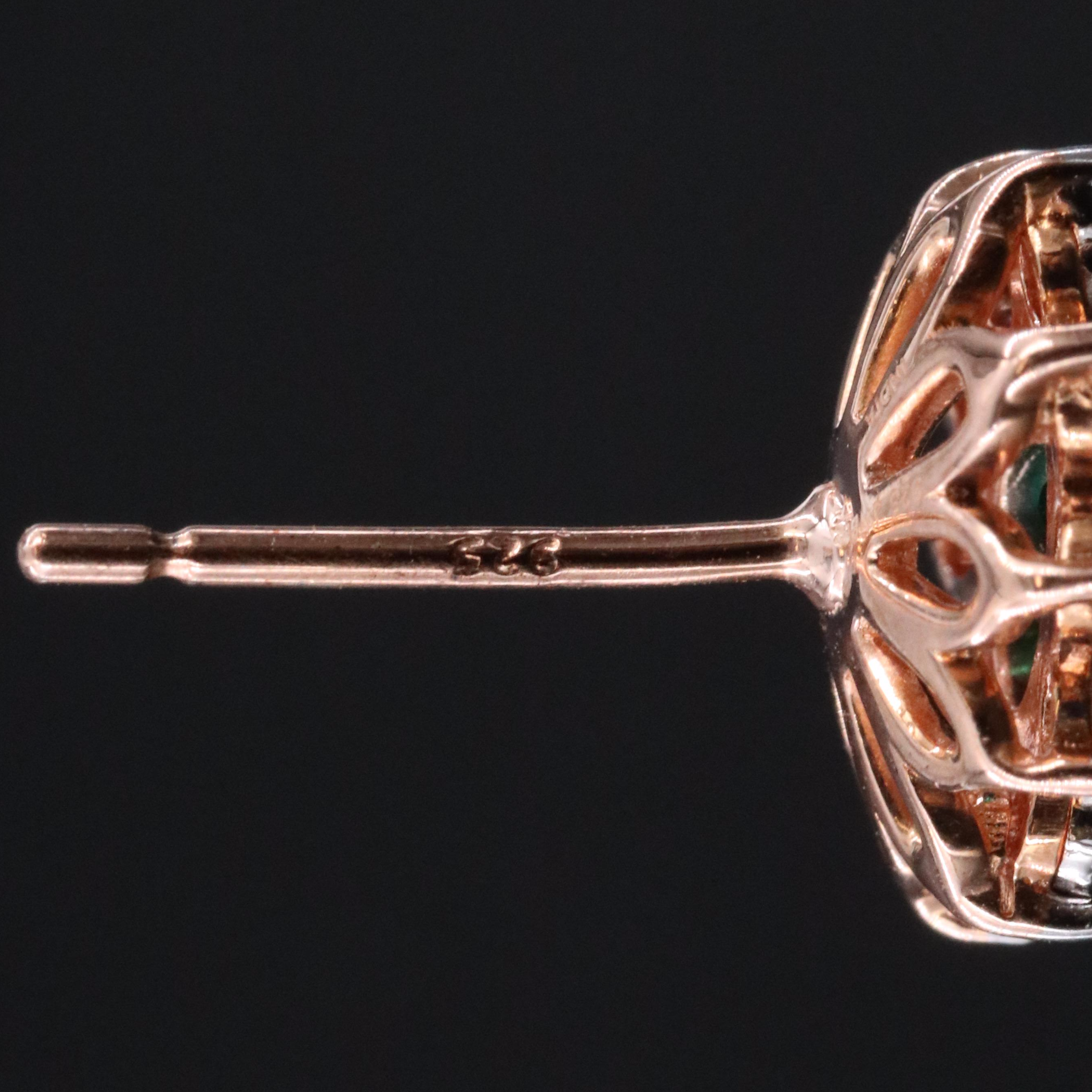 Sterling Emerald and Diamond Stud Earrings