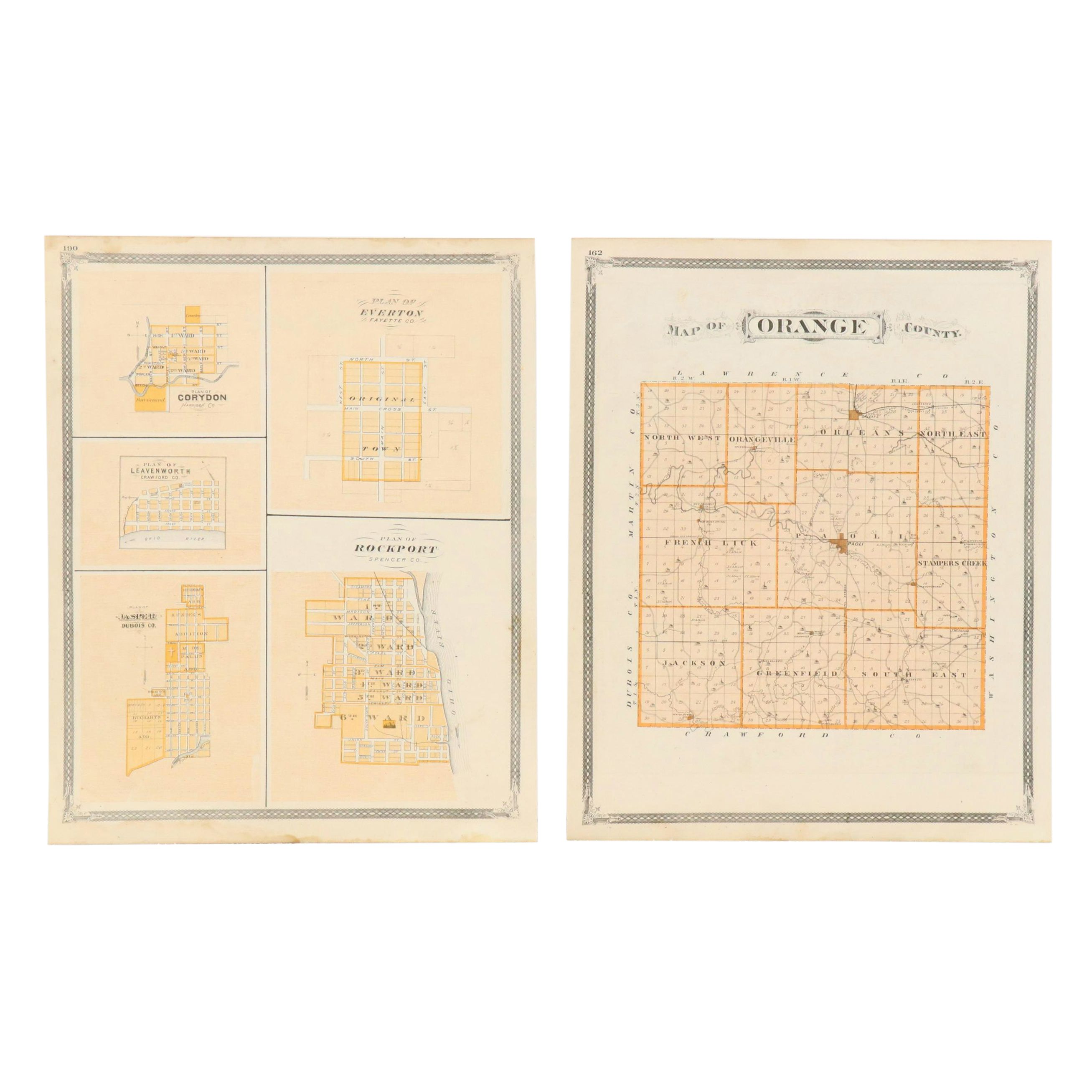 Alfred Theodore Andreas Wax Engraving "Map of Orange County" and City Maps, 1876