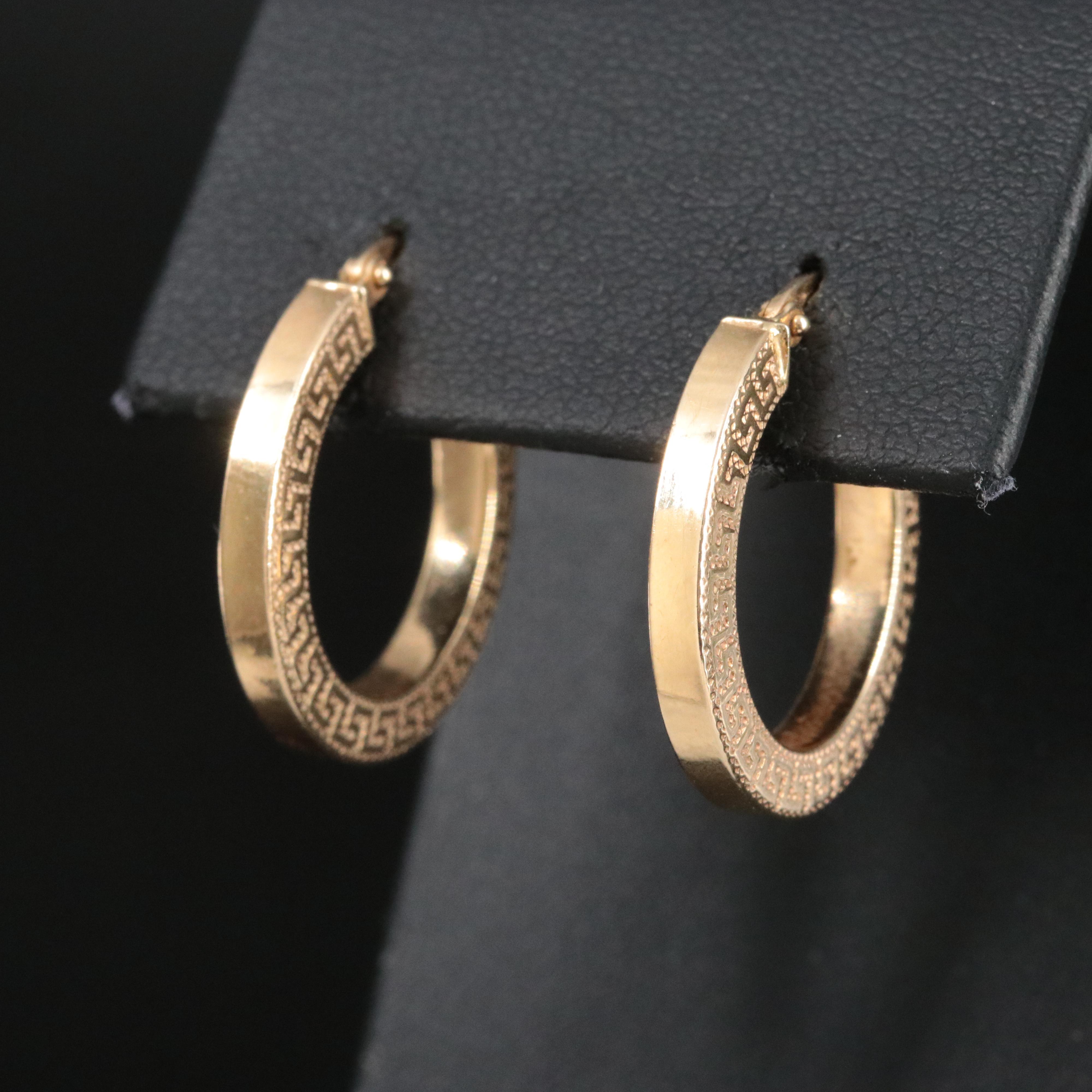 14K Greek Key Hoop Earrings