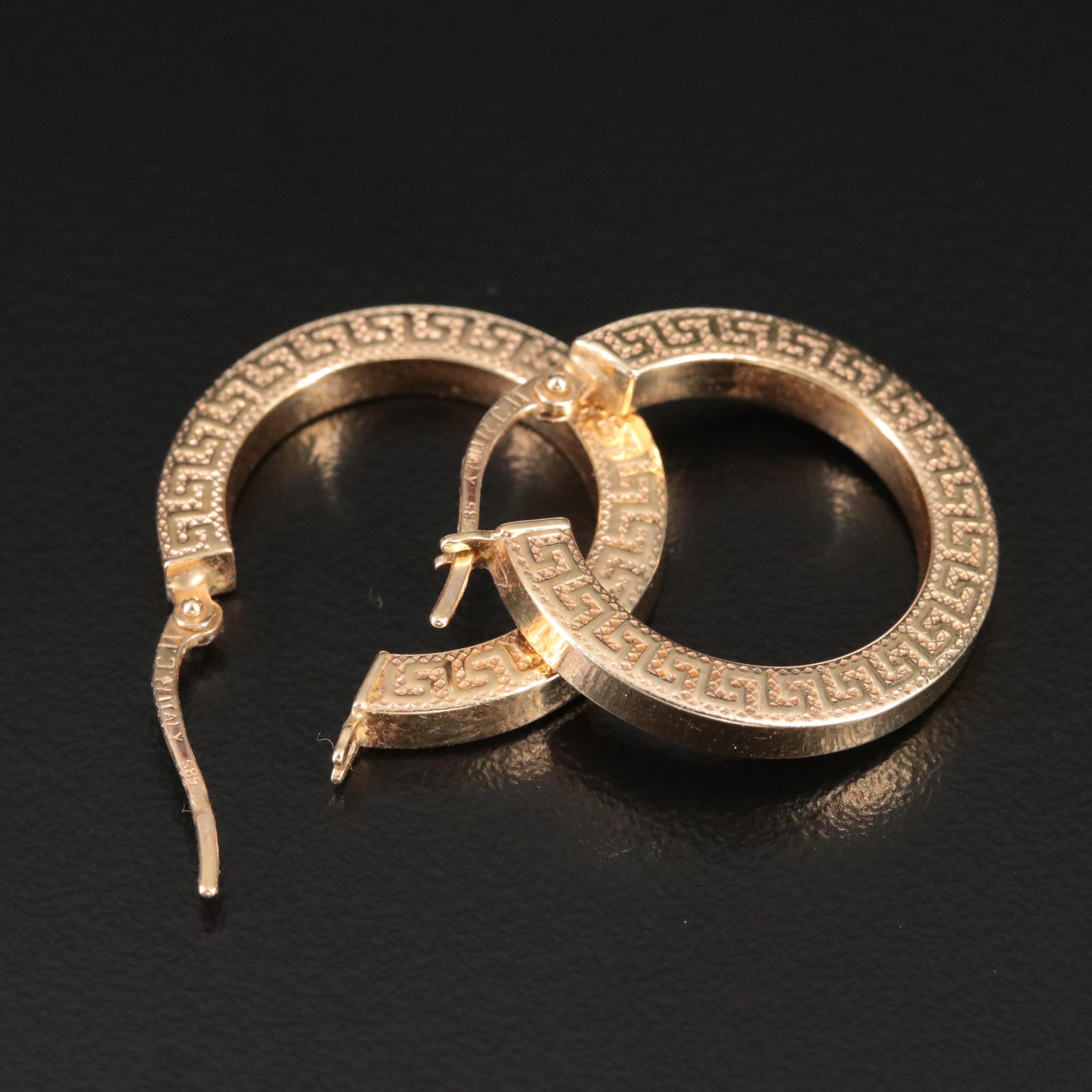 14K Greek Key Hoop Earrings