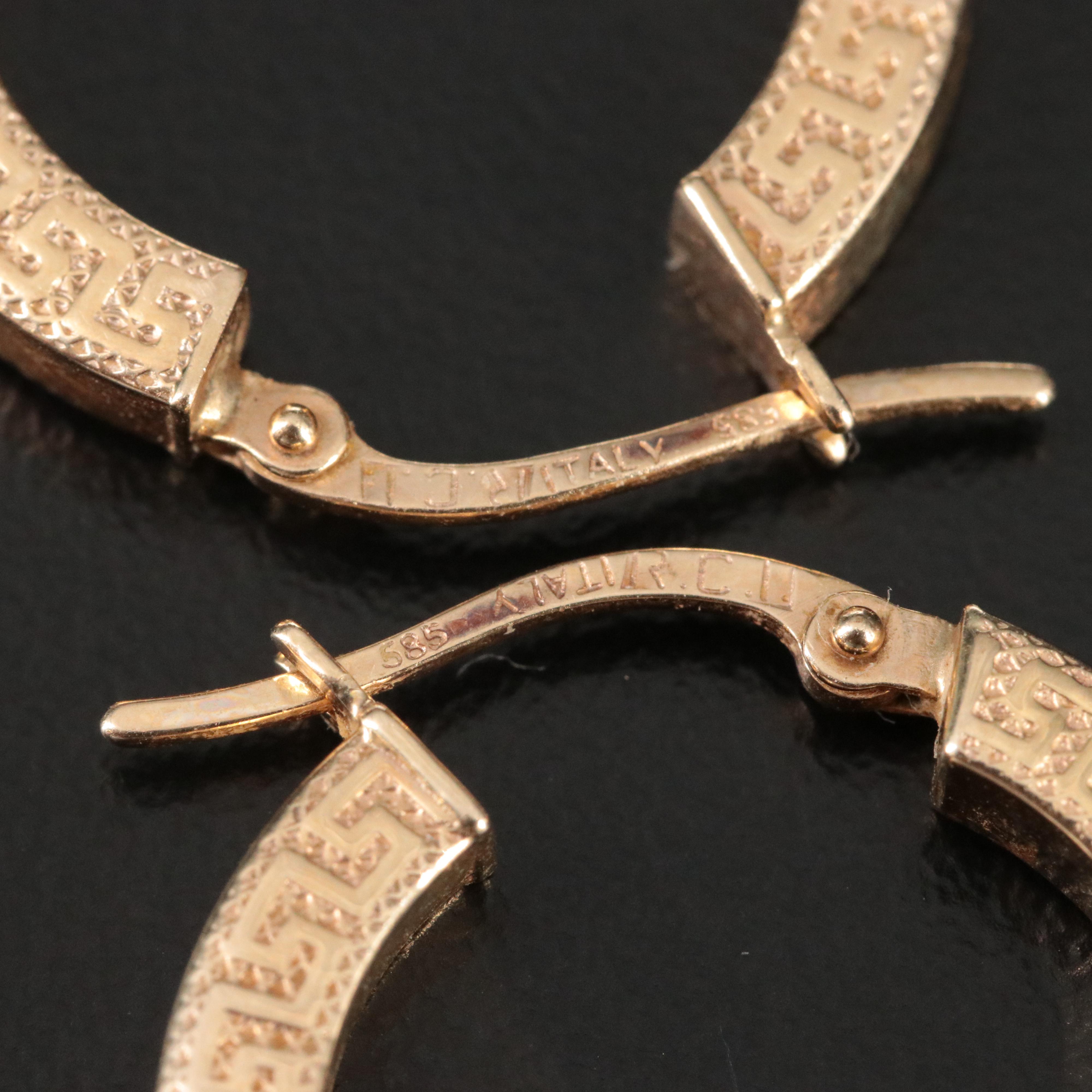 14K Greek Key Hoop Earrings