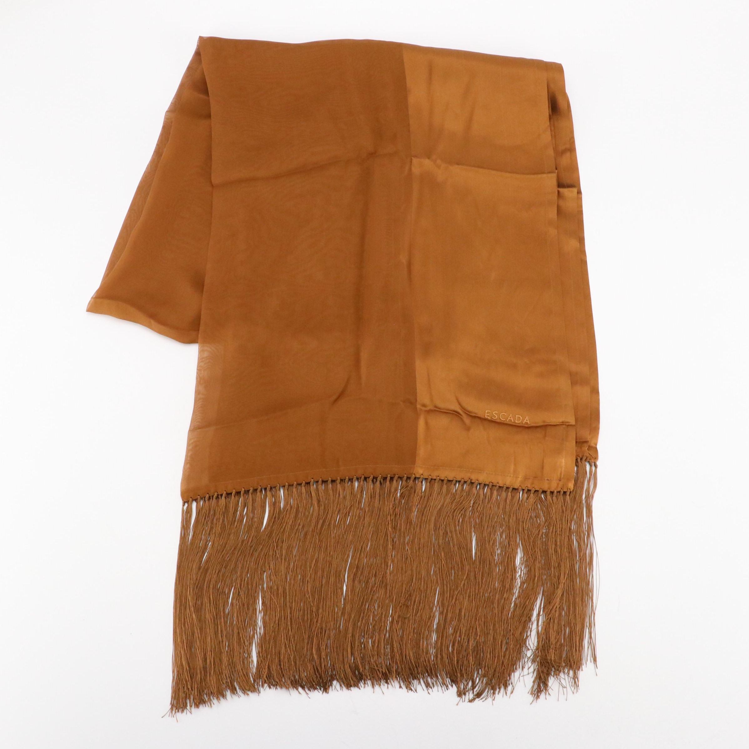 Escada Copper Silk Fringe Scarf Shawl, With Tags