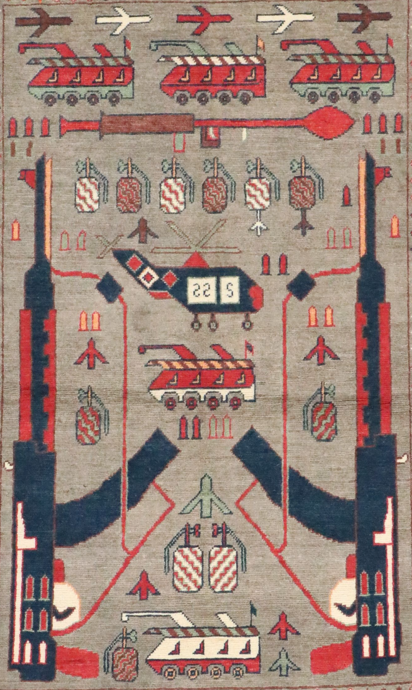 3'3" x 5'2" Hand-Knotted Afghan Pictorial War Area Rug