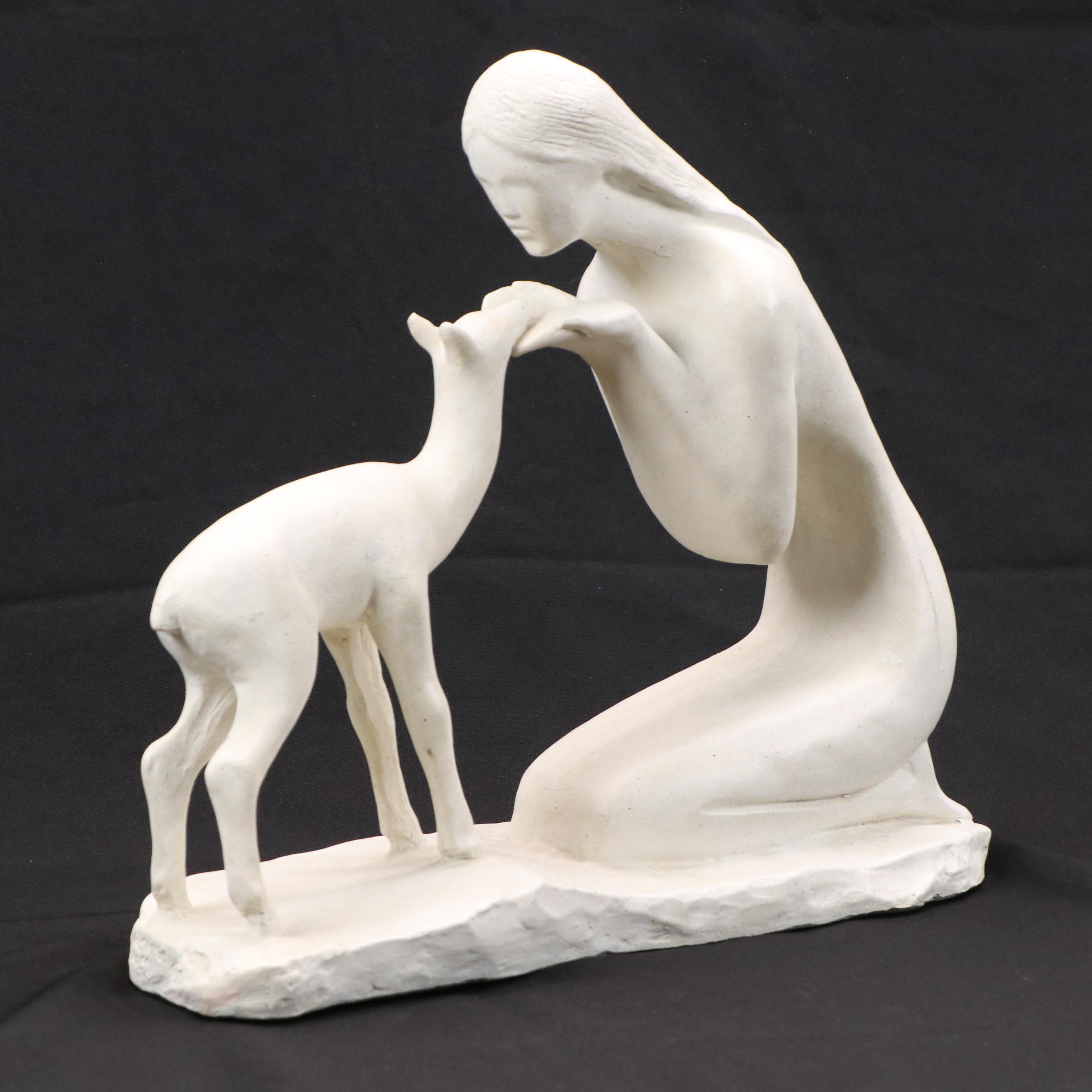 David Fisher Austin Productions Inc. Ceramic Sculpture "Woman With Fawn," 1981
