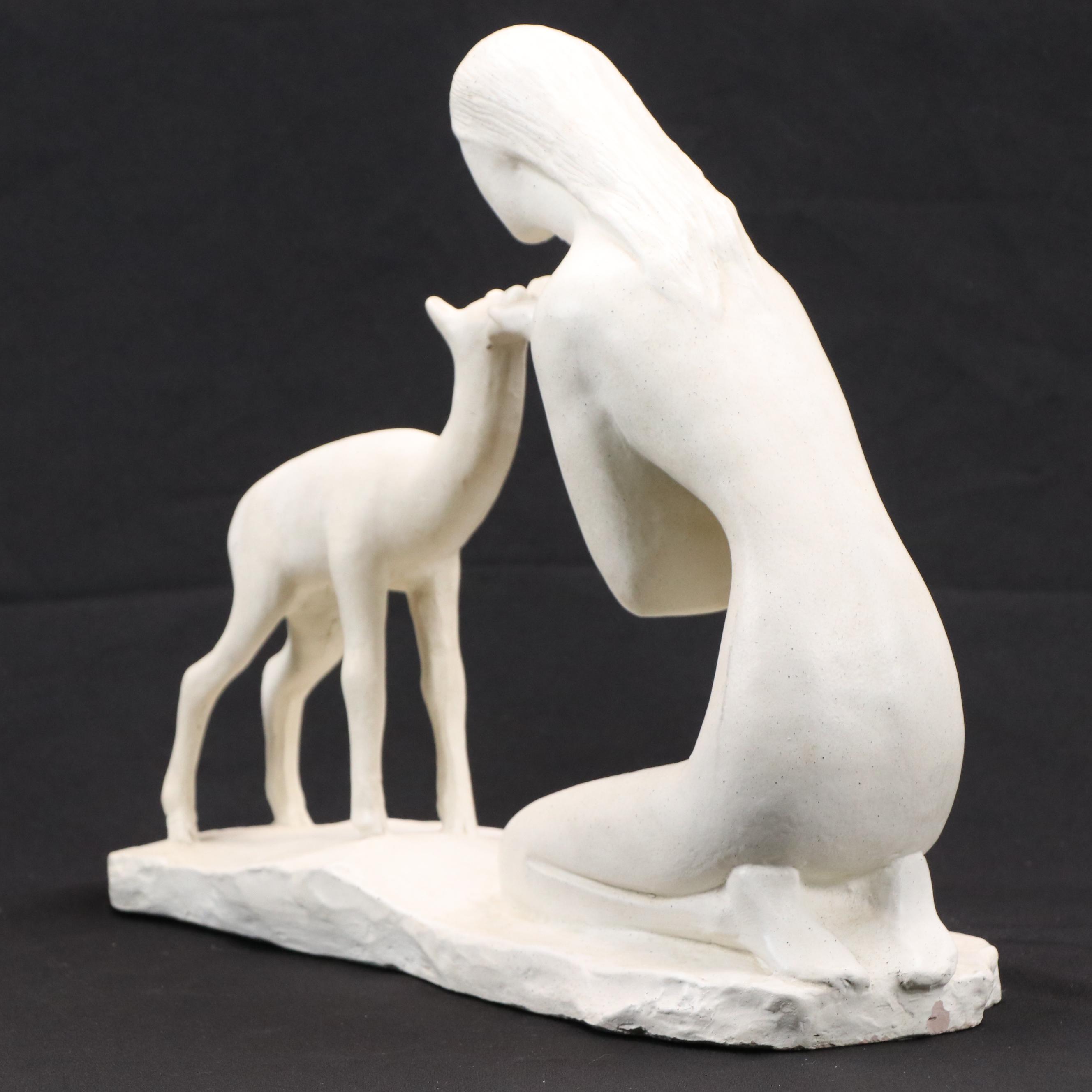 David Fisher Austin Productions Inc. Ceramic Sculpture "Woman With Fawn," 1981