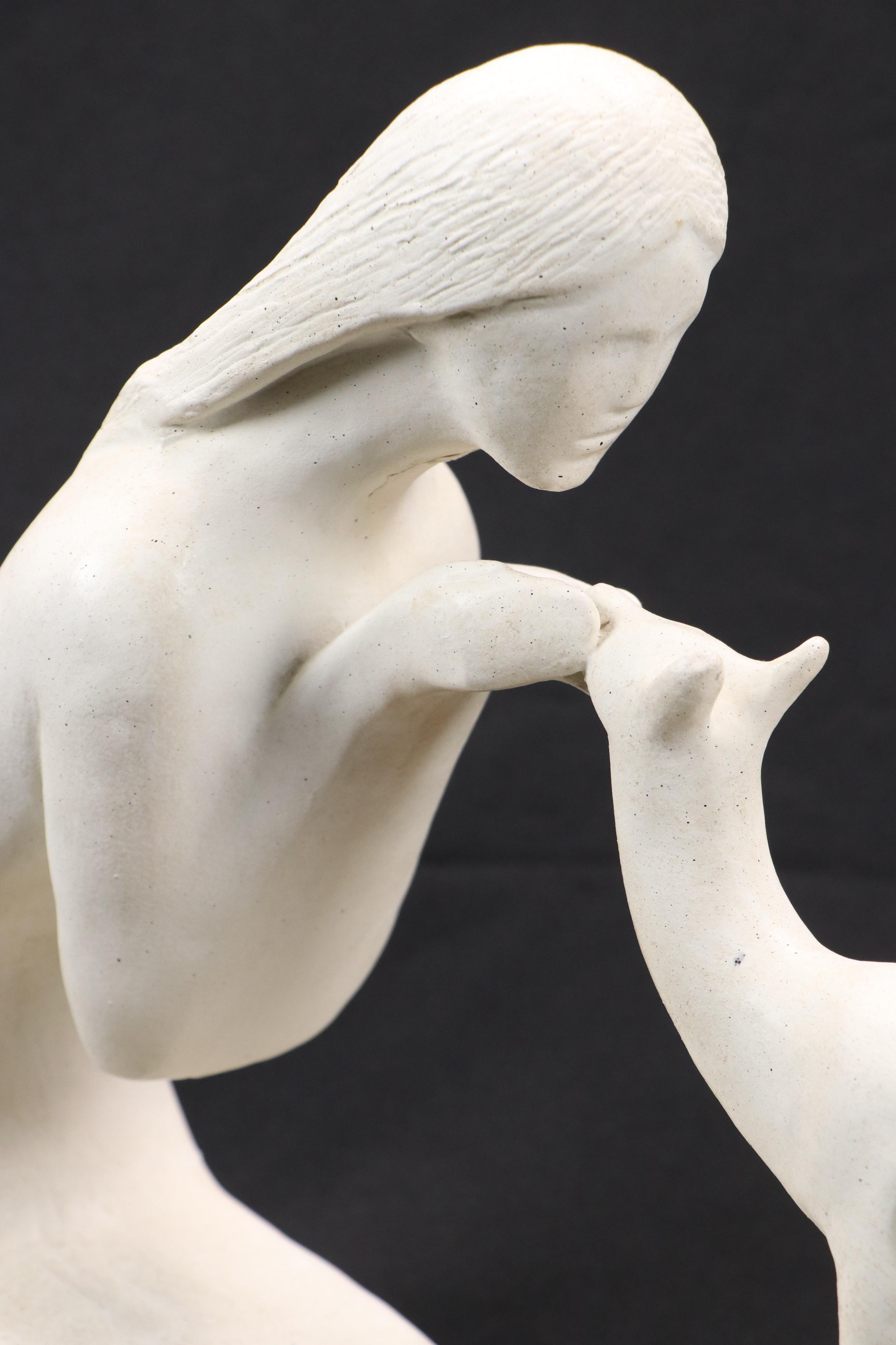 David Fisher Austin Productions Inc. Ceramic Sculpture "Woman With Fawn," 1981