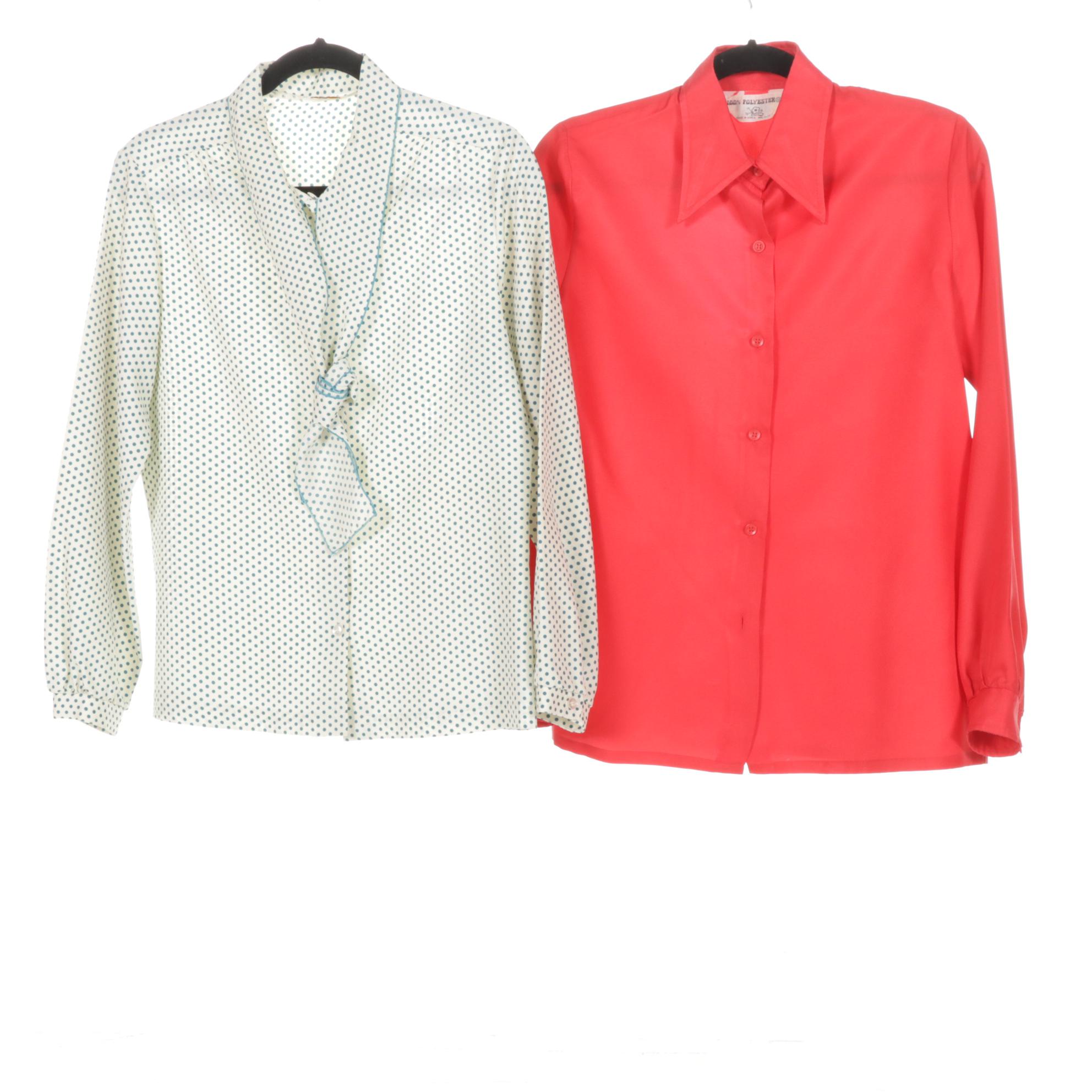 Burgundy Velour & Red Wool Blazers, Polka Dot Ascot Blouses & More, 1970-90s