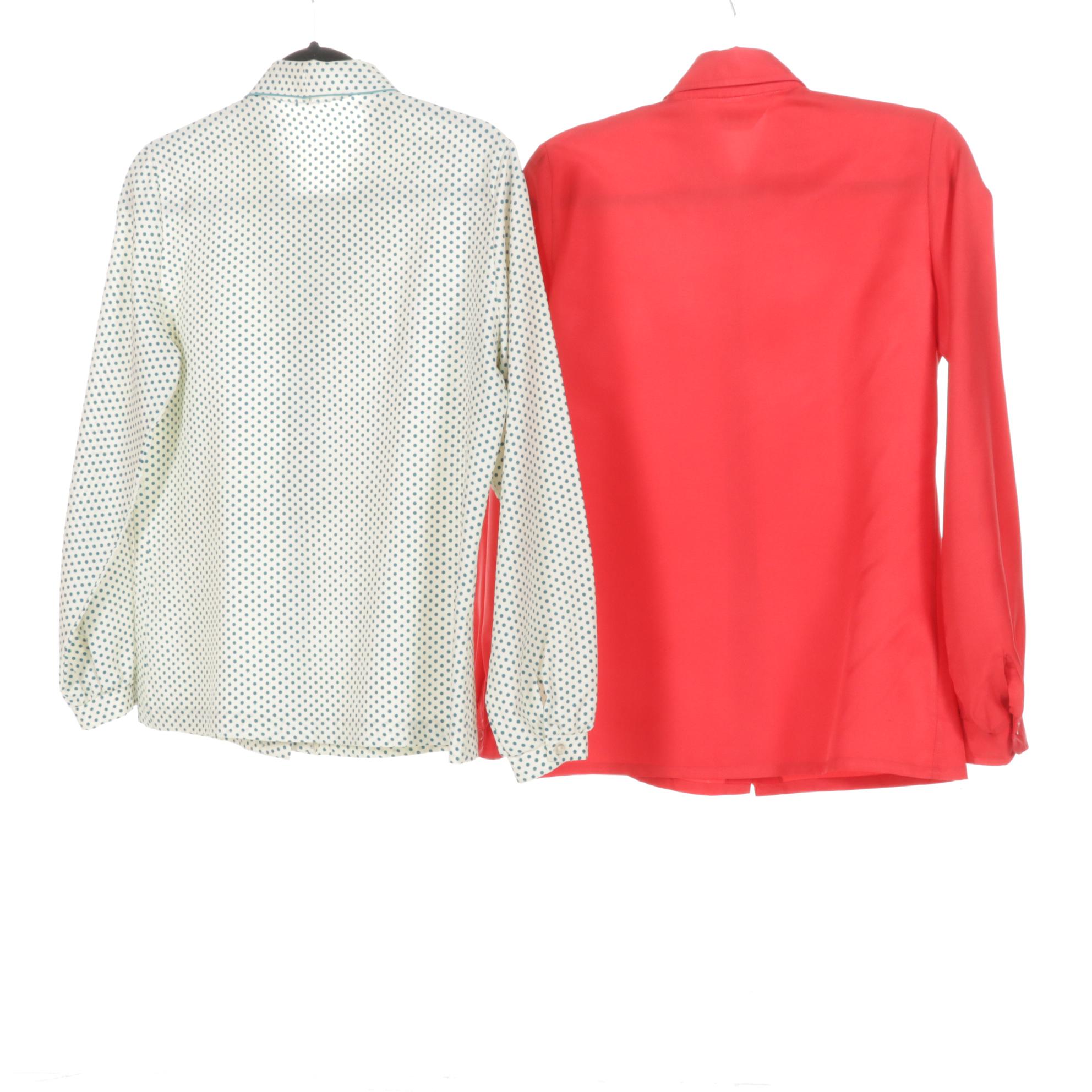 Burgundy Velour & Red Wool Blazers, Polka Dot Ascot Blouses & More, 1970-90s