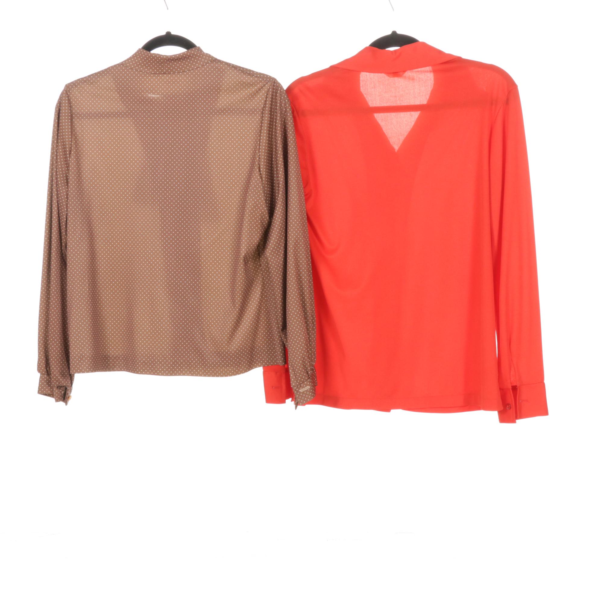 Burgundy Velour & Red Wool Blazers, Polka Dot Ascot Blouses & More, 1970-90s