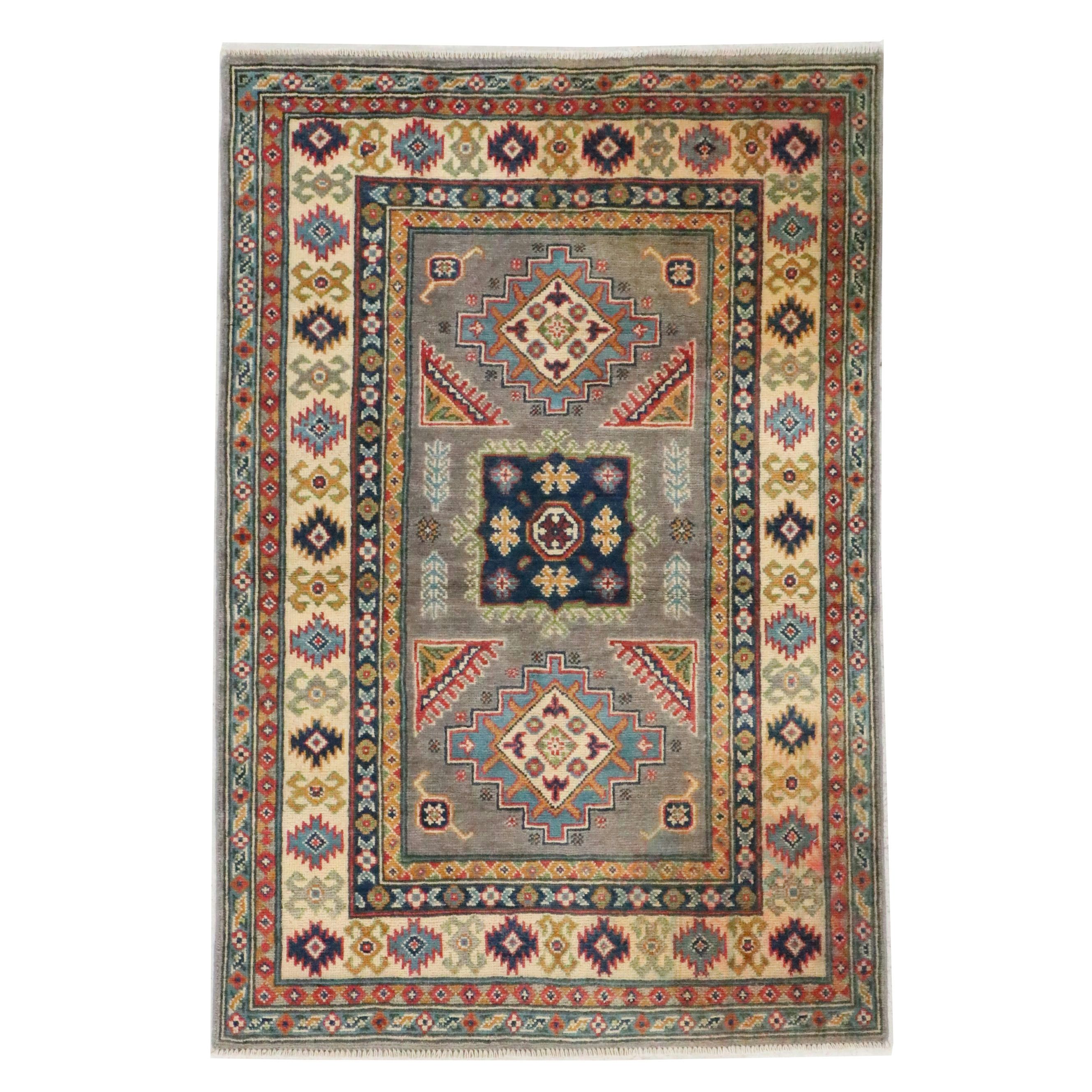 3'3 x 4'11 Hand-Knotted Afghan Kazak Area Rug