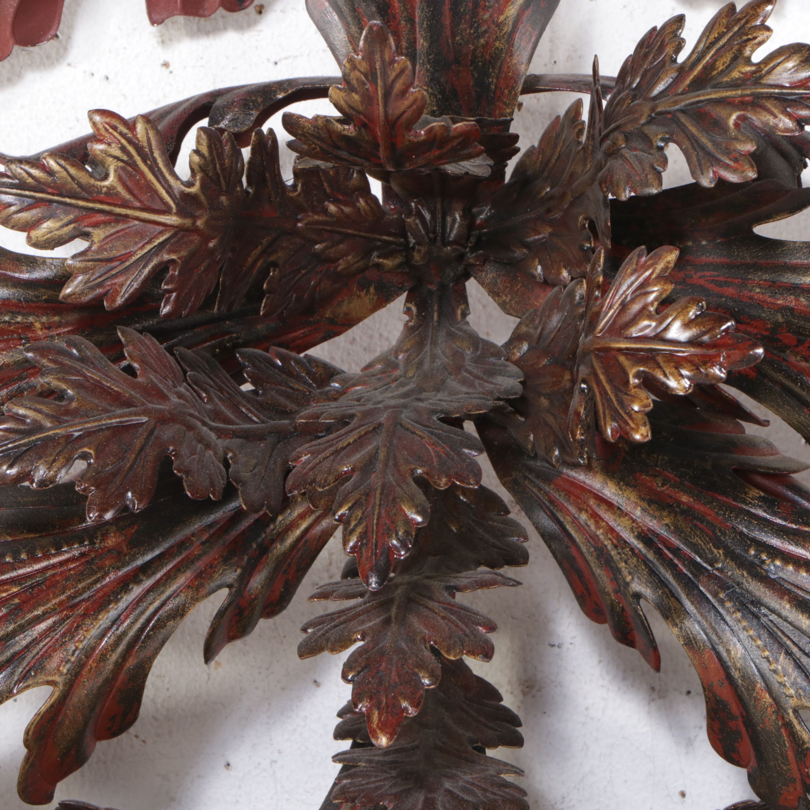 John Richard French Style Antiqued Wall Mirror with Metal Leaf Embellishments