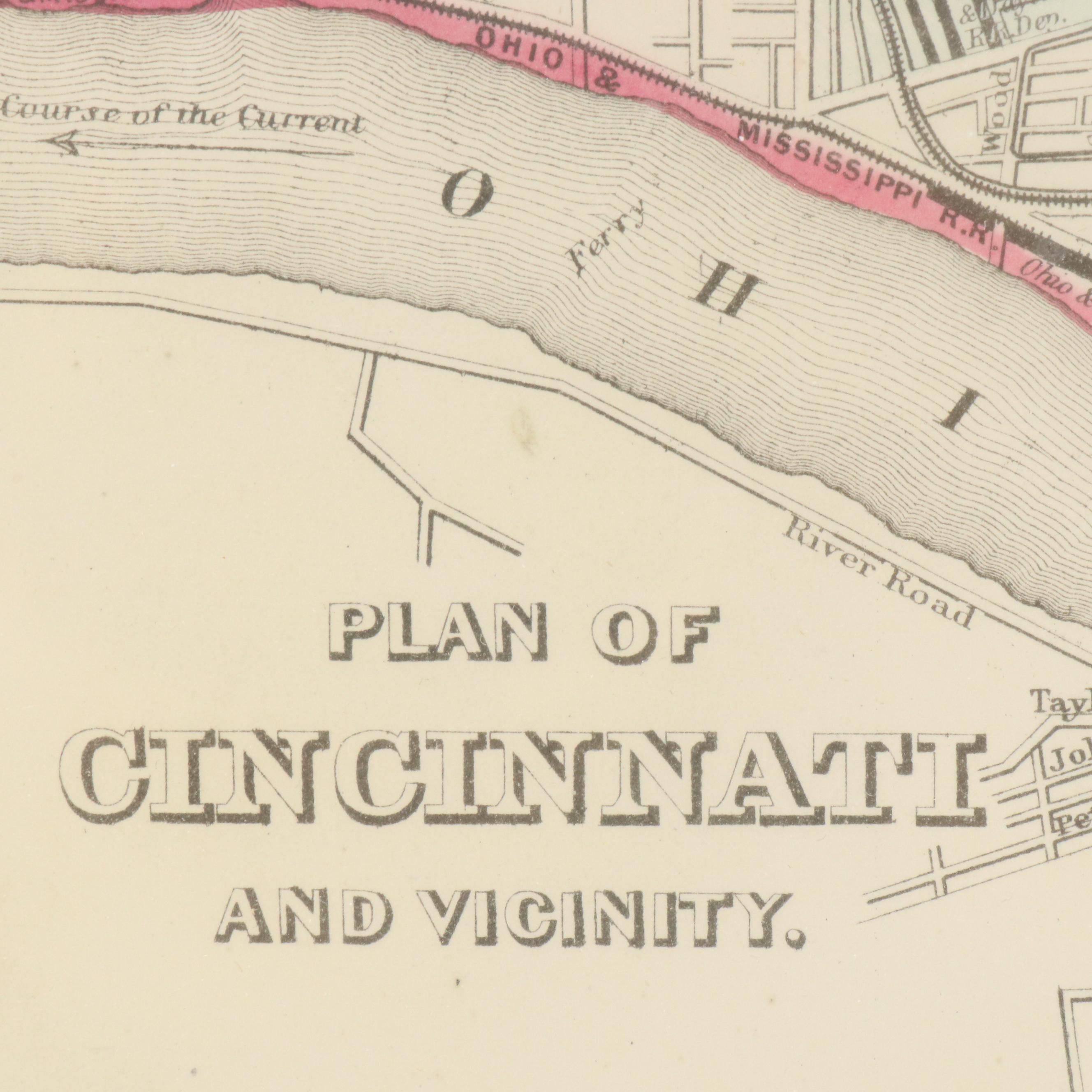 Hand-Colored Engraved City Map "Plan of Cincinnati and Vicinity," circa 1874