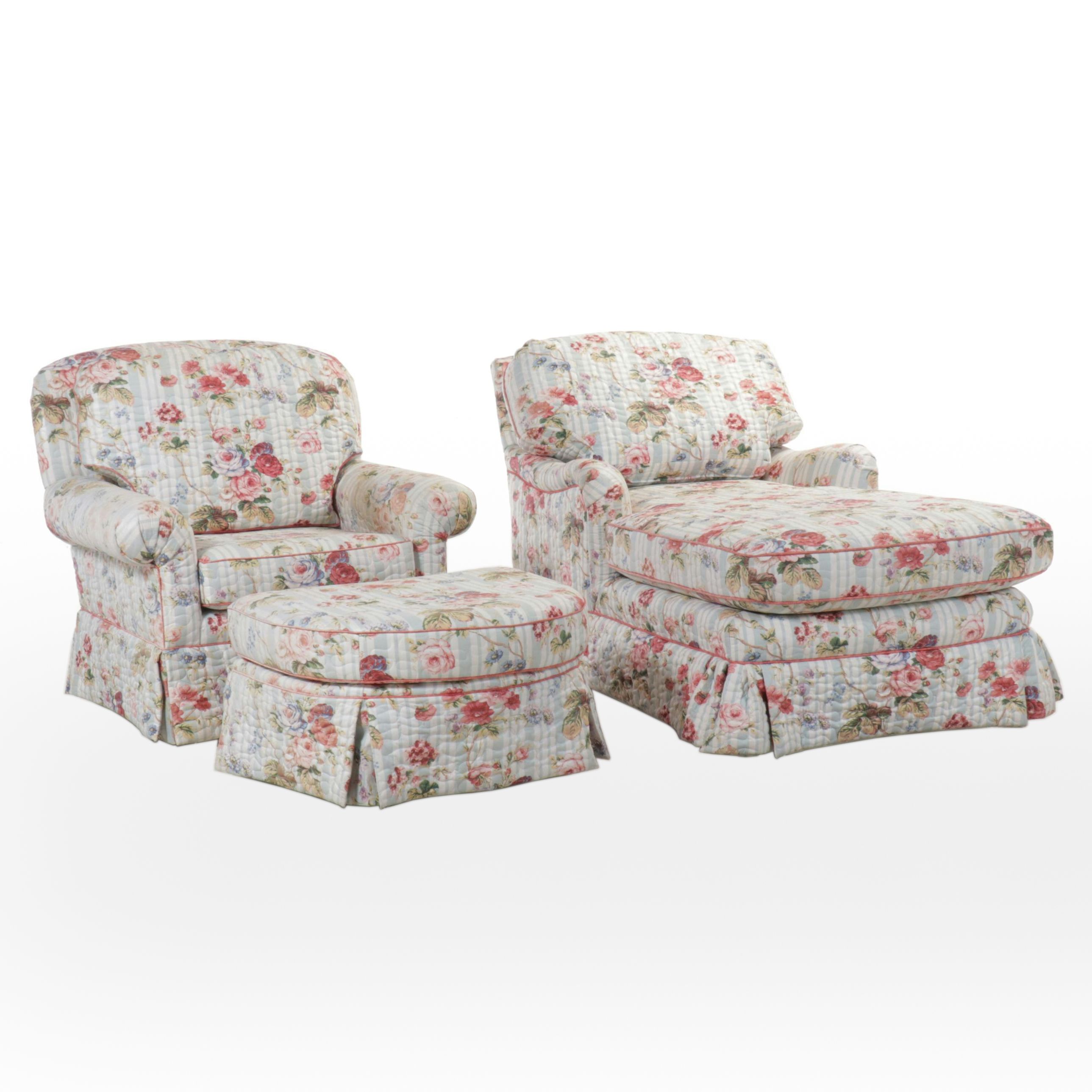 Floral Quilted Chaise Lounge, Armchair and Ottoman