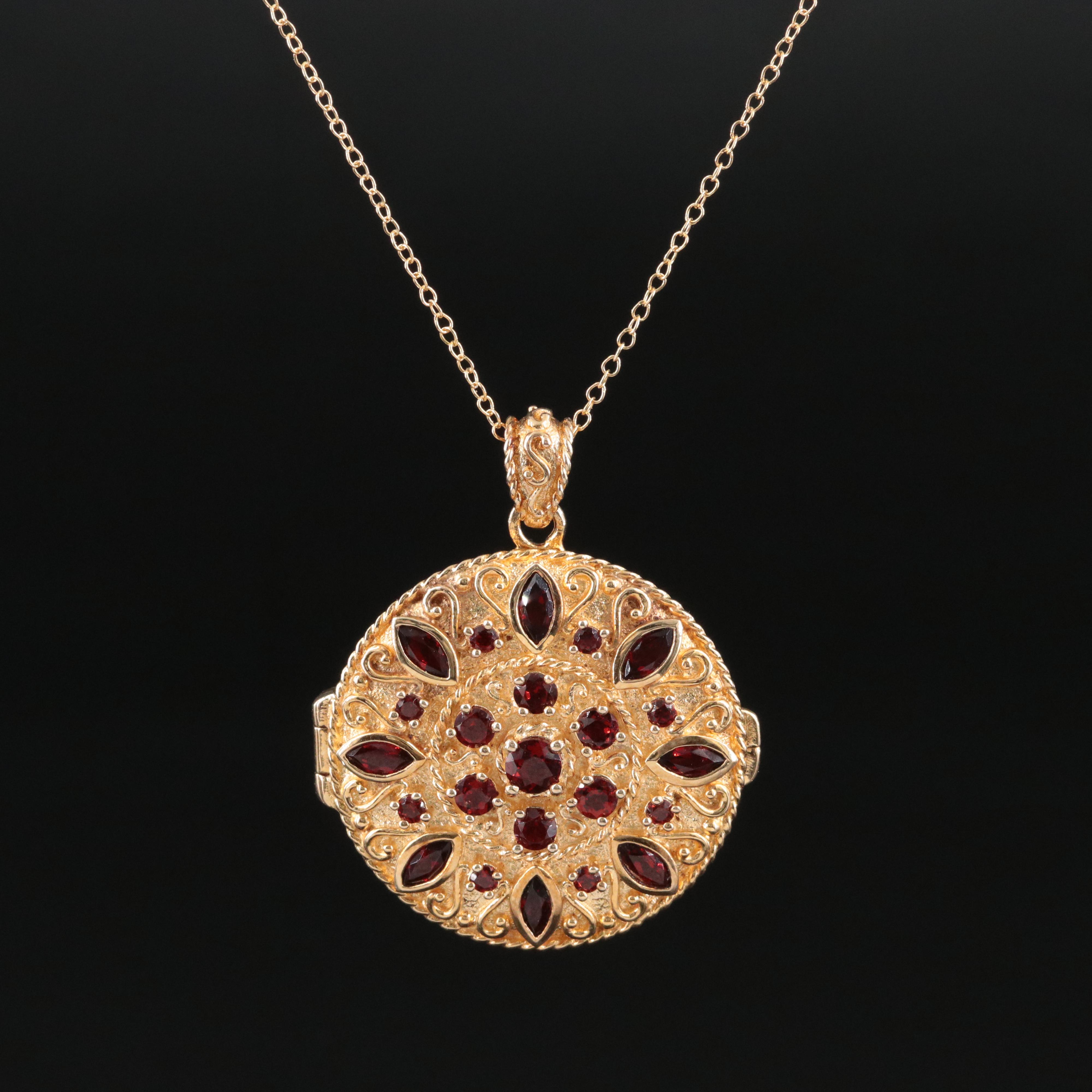 Sterling Garnet Pendant Locket Necklace