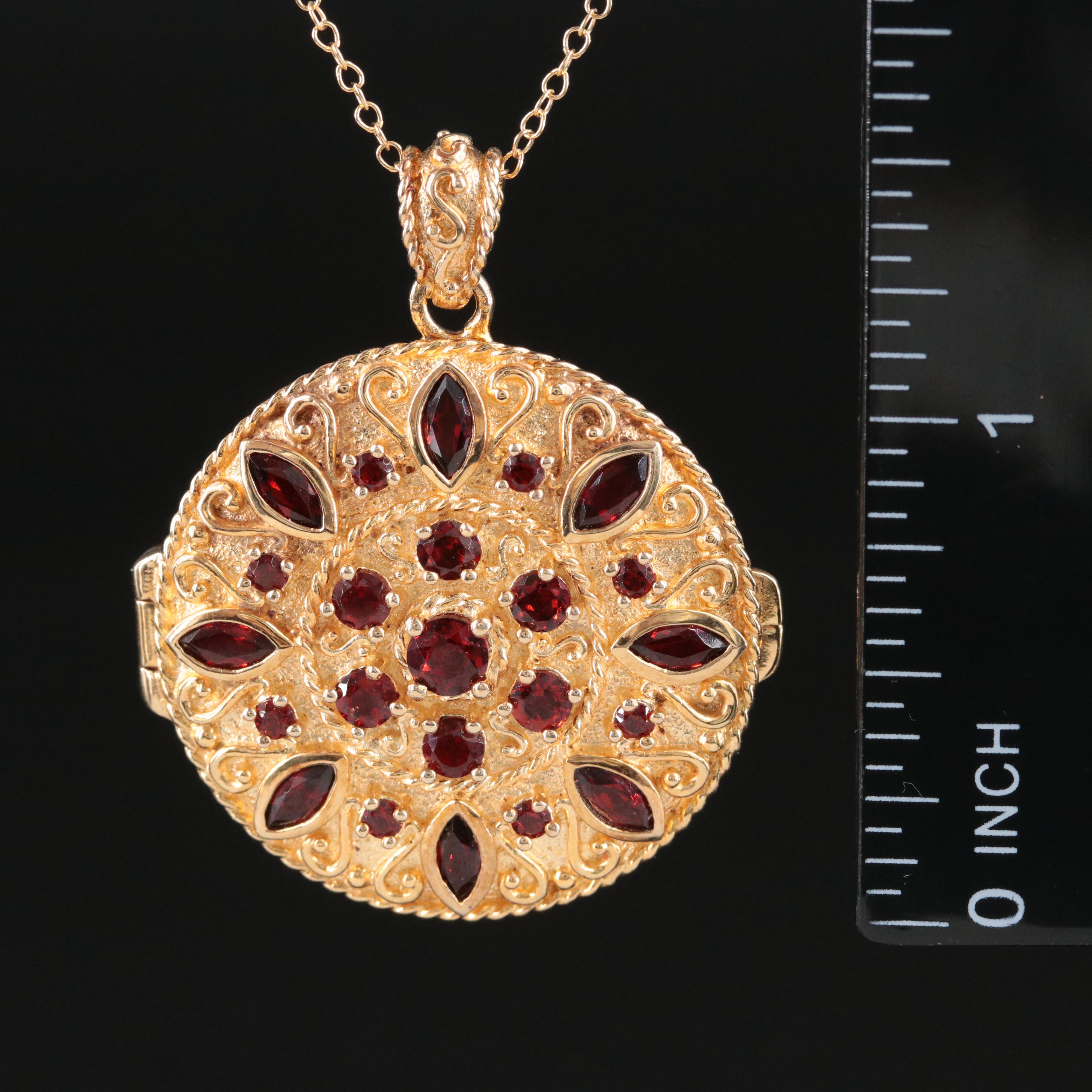 Sterling Garnet Pendant Locket Necklace