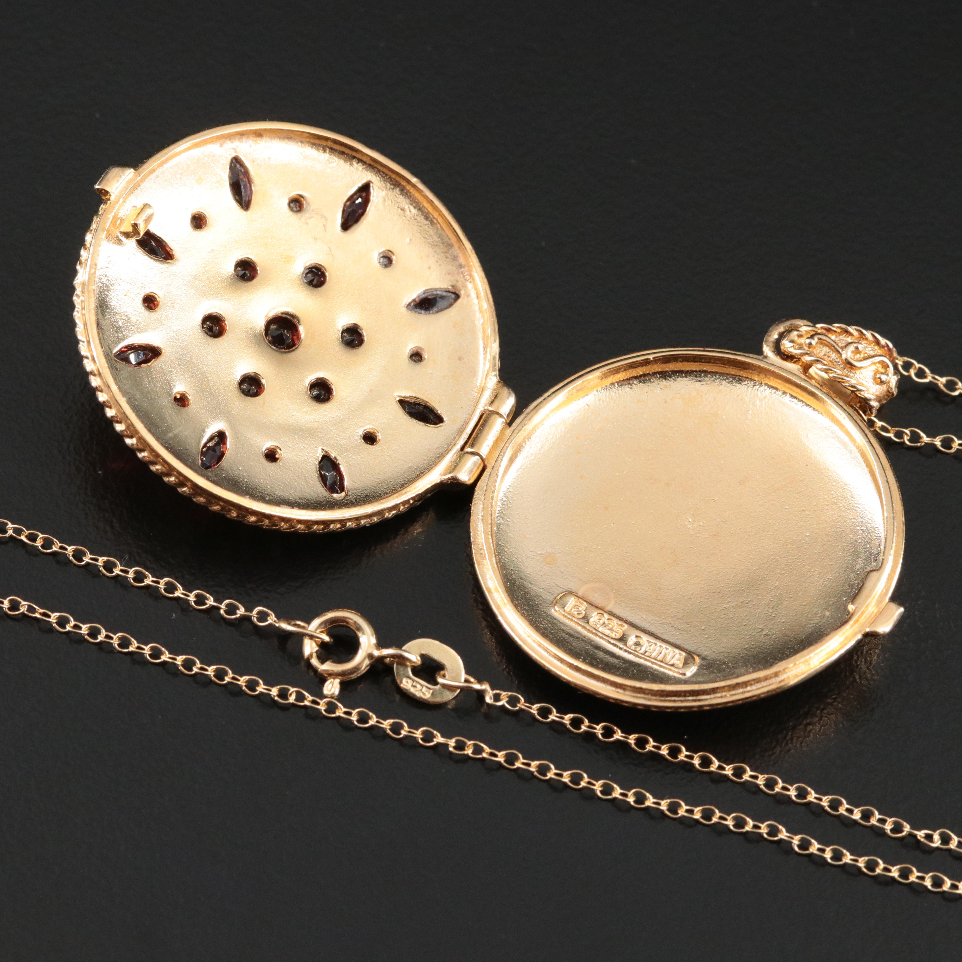 Sterling Garnet Pendant Locket Necklace