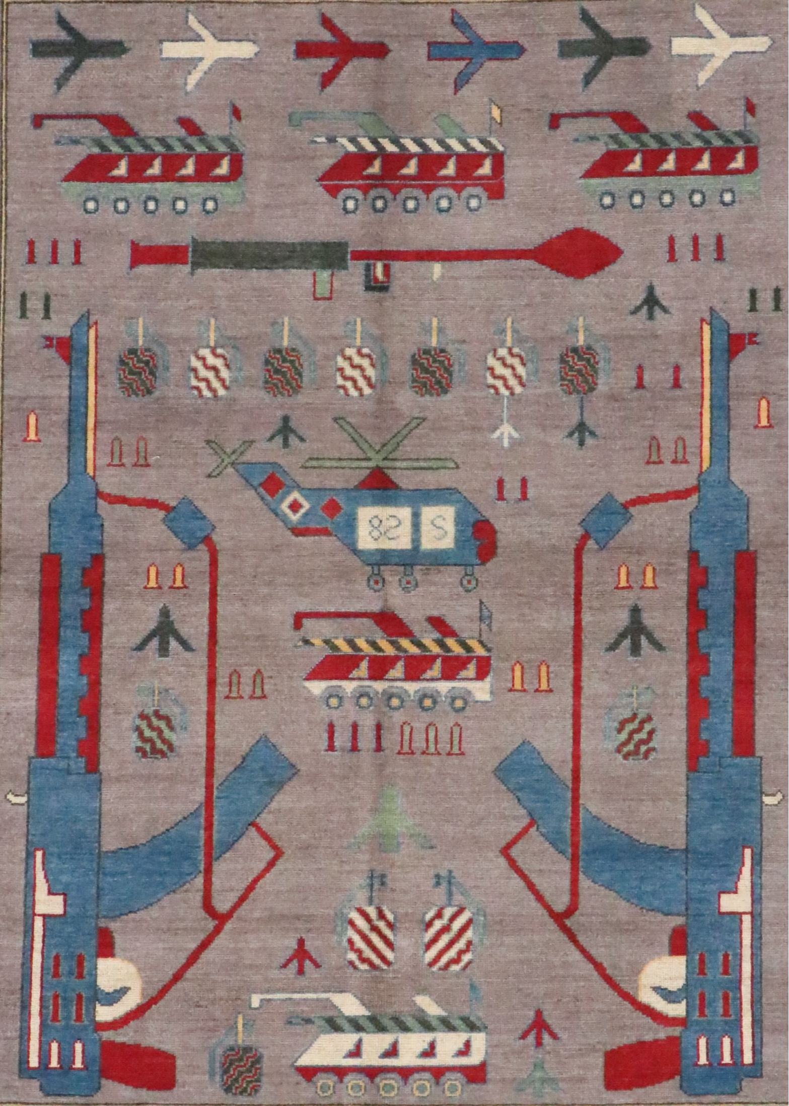 4'11 x 6'8 Hand-Knotted Afghan Pictorial War Area Rug