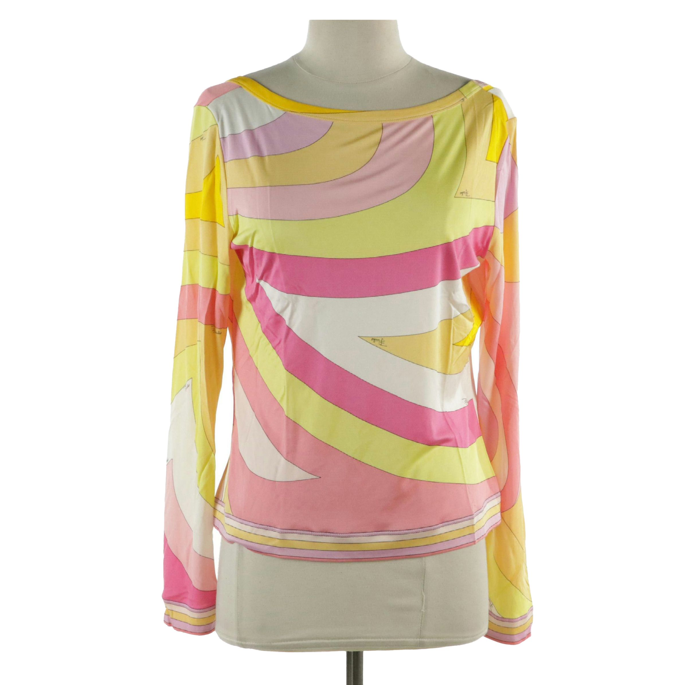 Emilio Pucci Printed Silk Scooped Neck Top with Tag from Barneys New York