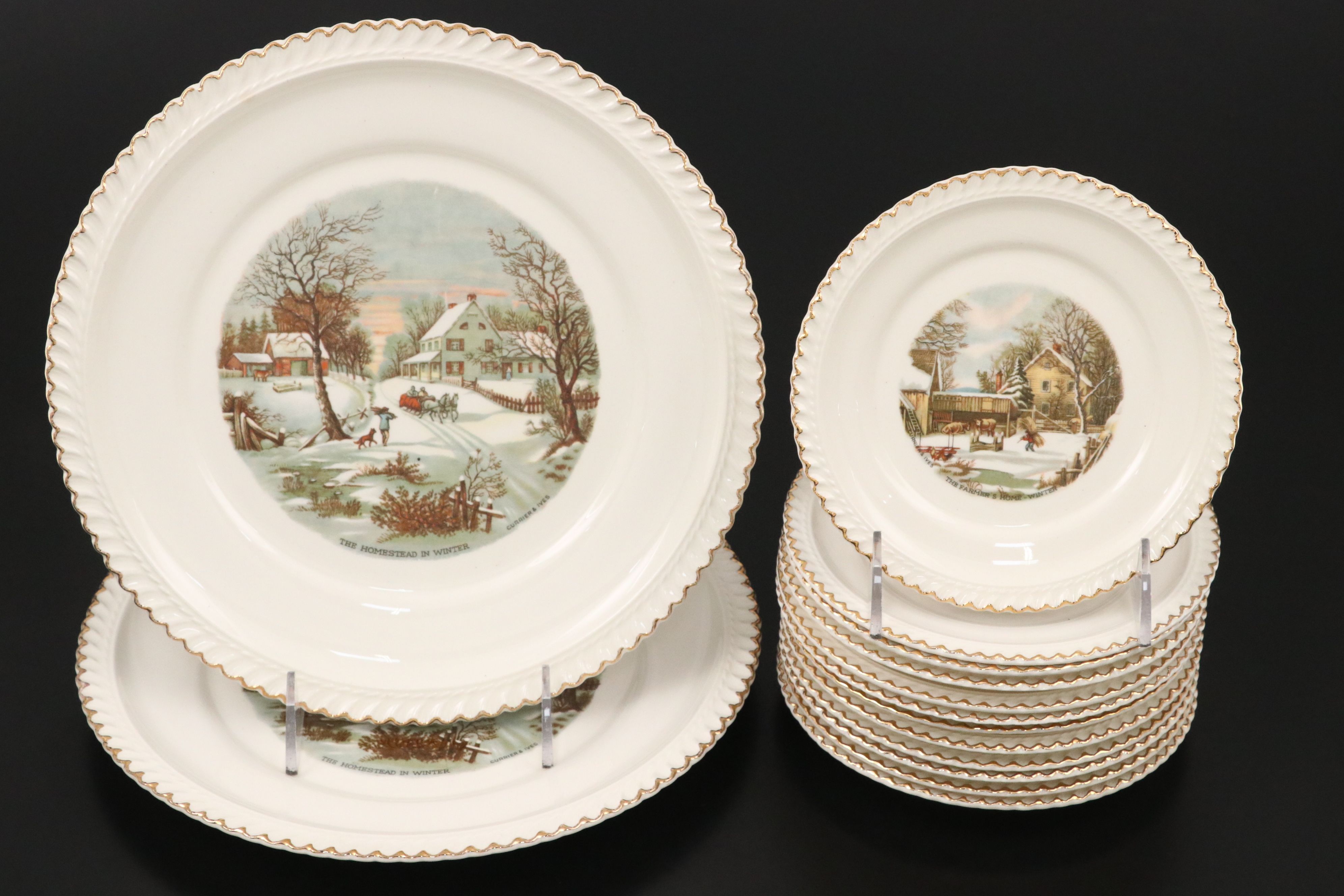 Vintage Harkenware Ceramic Winter Scene Tableware,  Mid to Late 20th Century