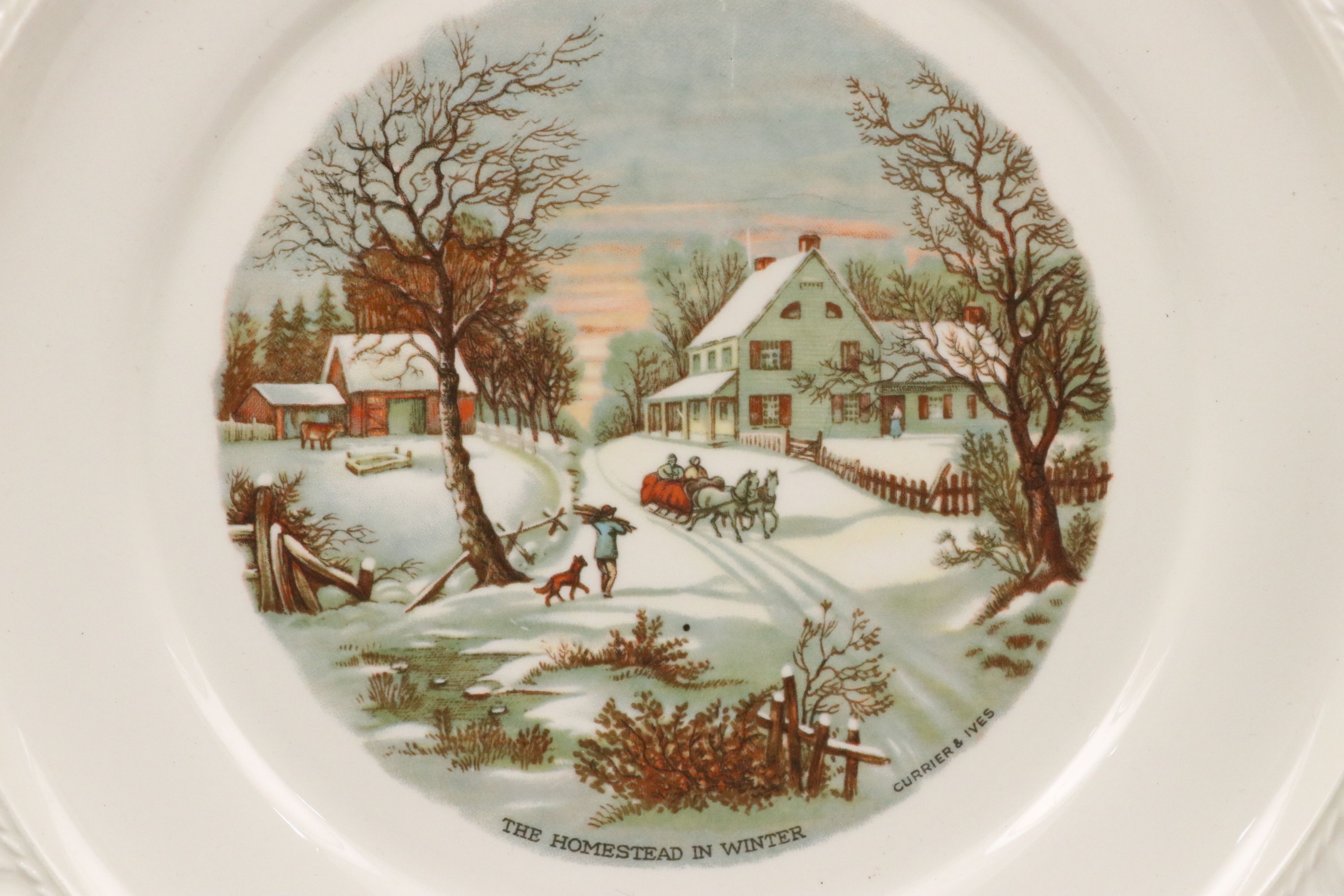 Vintage Harkenware Ceramic Winter Scene Tableware,  Mid to Late 20th Century