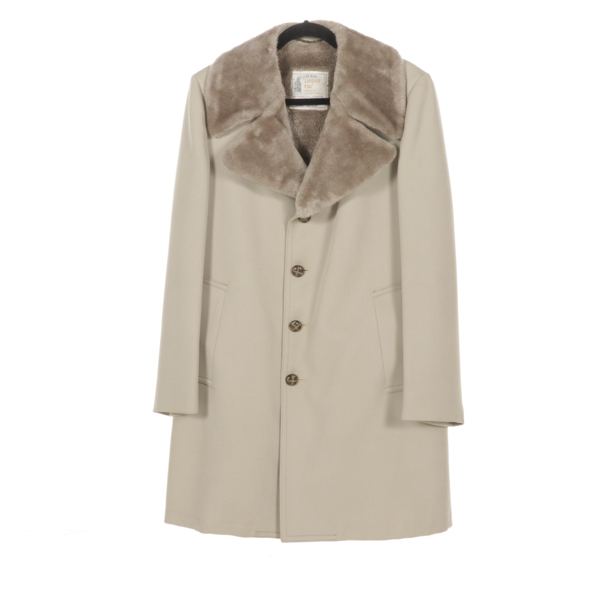 Men's London Fog Sage Green Fur-Lined Coat and Women's Tan Wool Coat