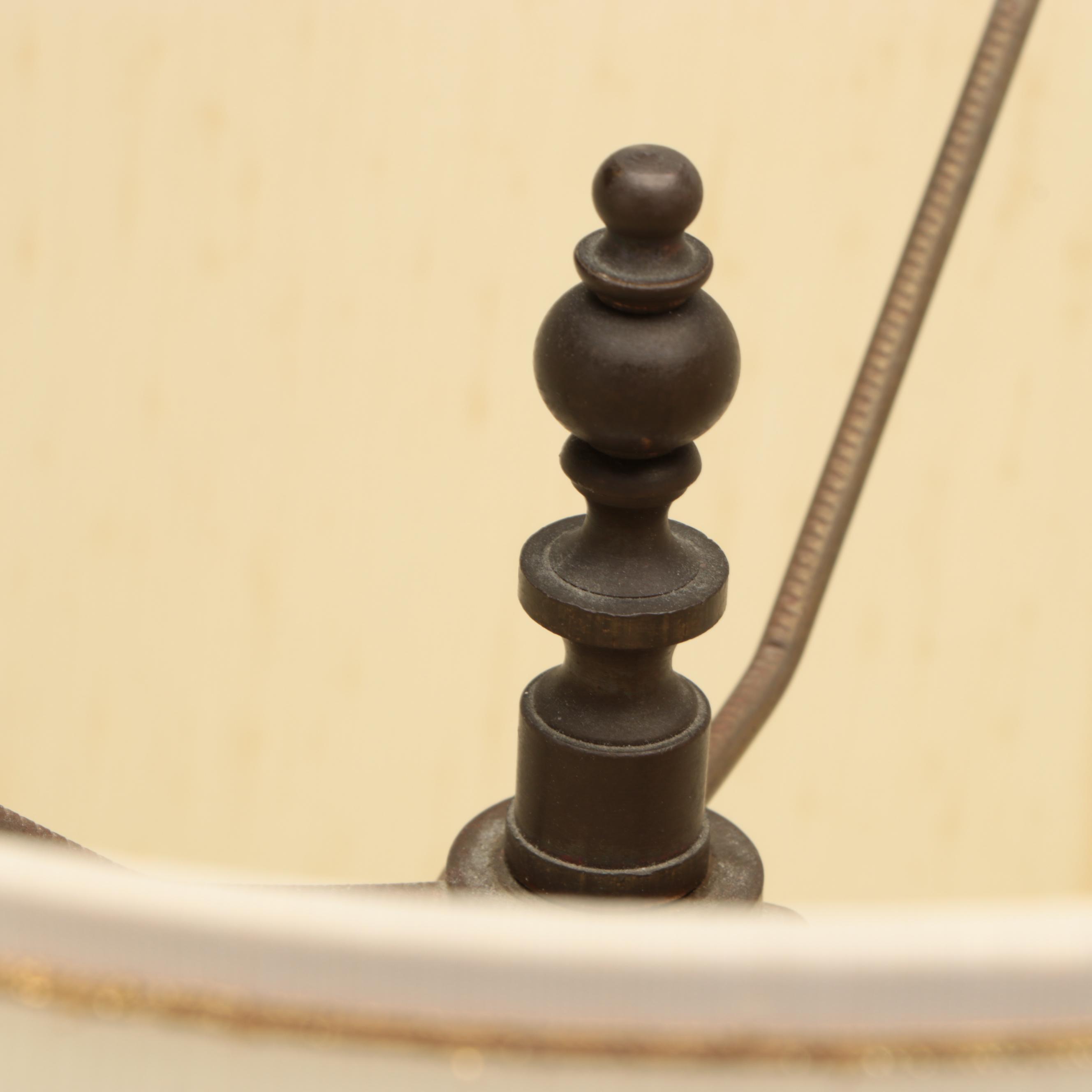 Pair of Aged Brass & Marble Candlestick Table Lamps with Drum Shades, Vintage