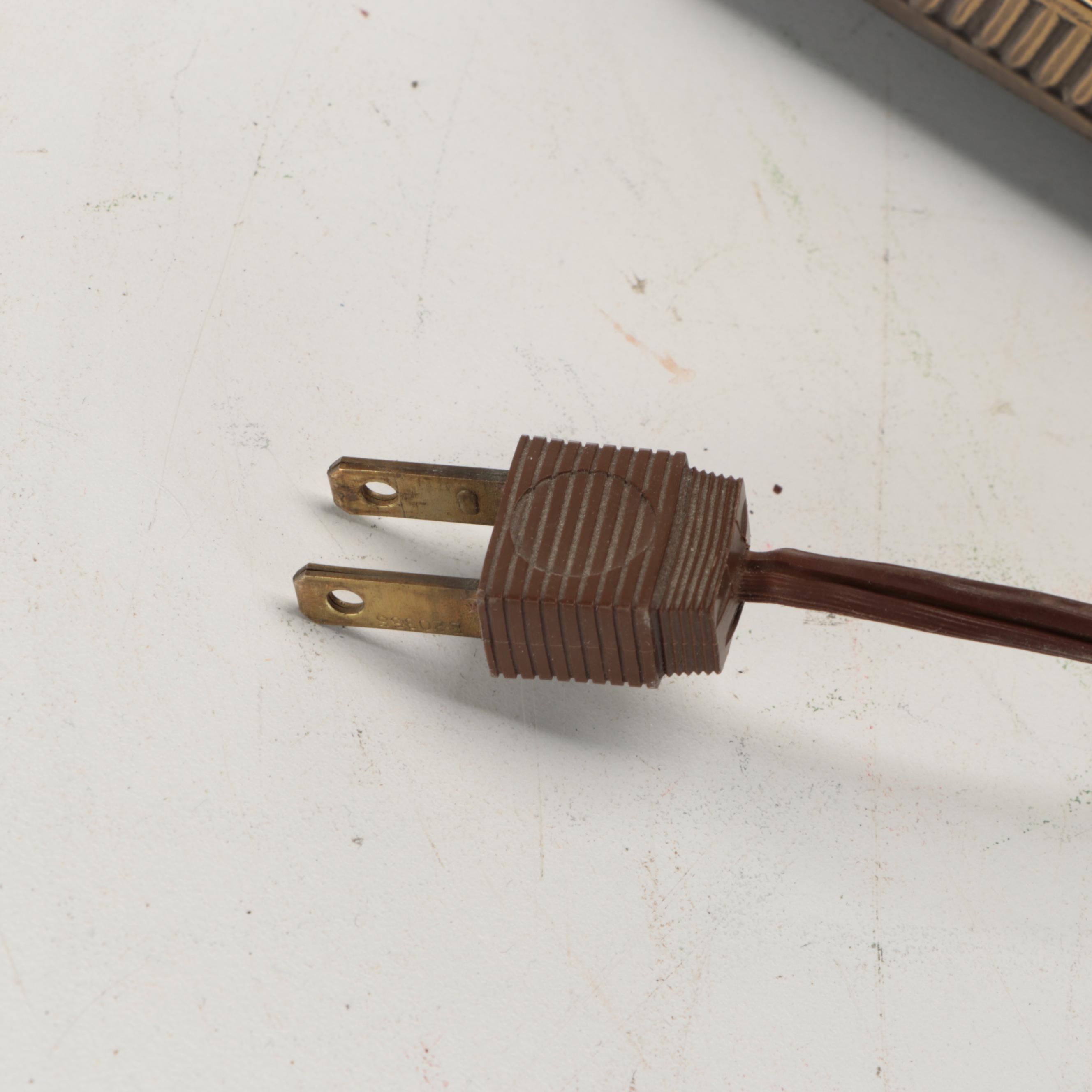 Pair of Aged Brass & Marble Candlestick Table Lamps with Drum Shades, Vintage