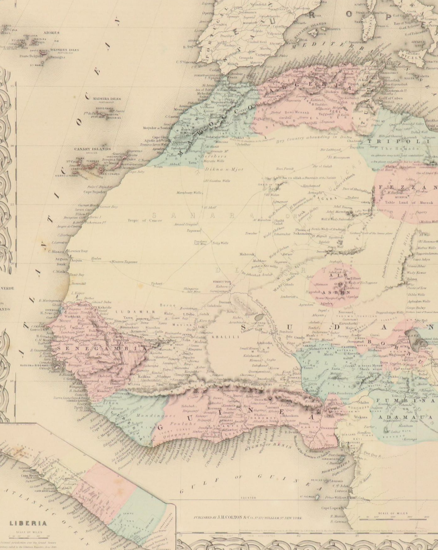 J.H. Colton & Co. Hand-Colored Engraved Map "Africa North Western," circa 1855