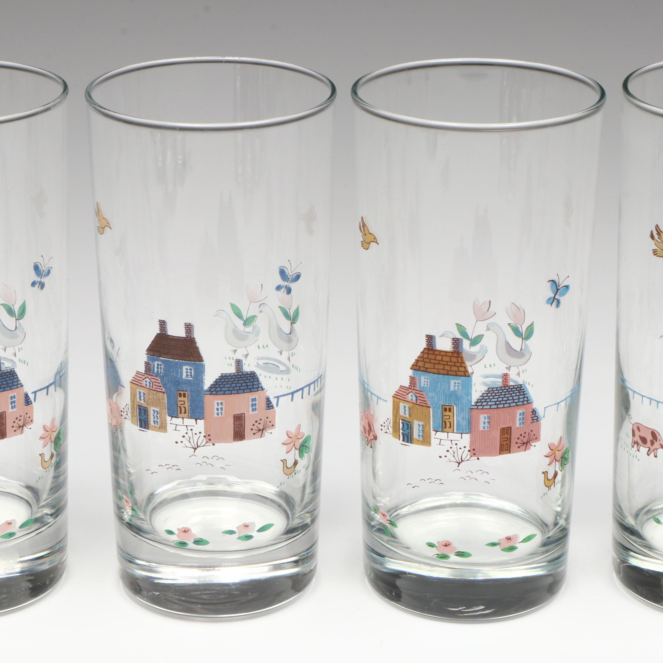 Wooden Kitchen Canisters, Ceramic Pitcher, and Glass Tumblers