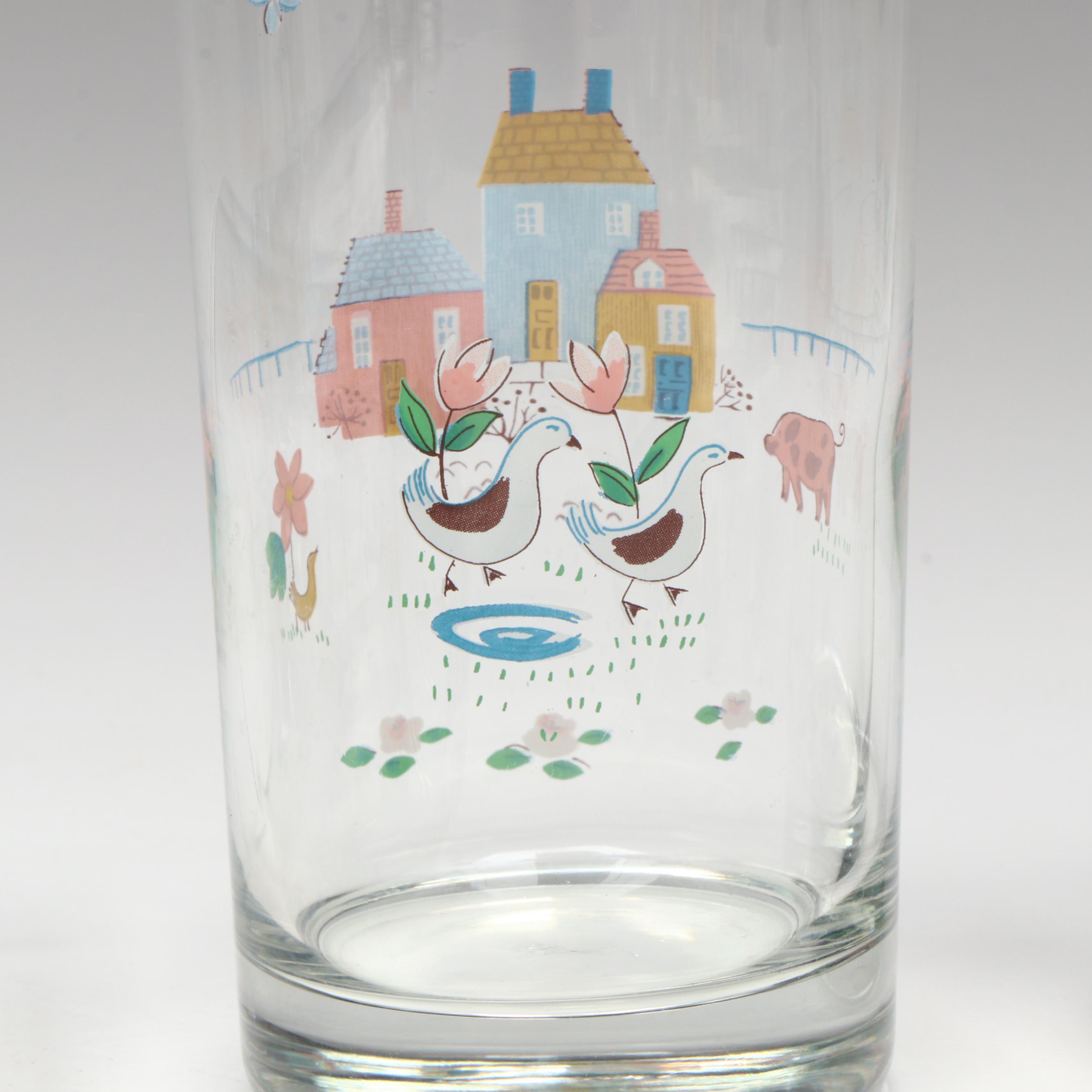 Wooden Kitchen Canisters, Ceramic Pitcher, and Glass Tumblers