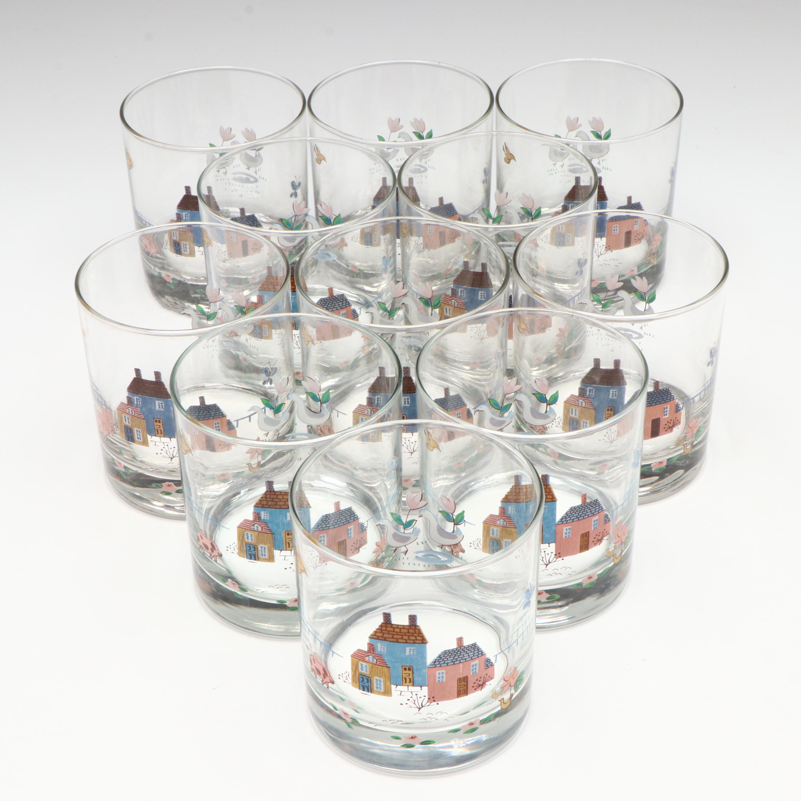 Wooden Kitchen Canisters, Ceramic Pitcher, and Glass Tumblers